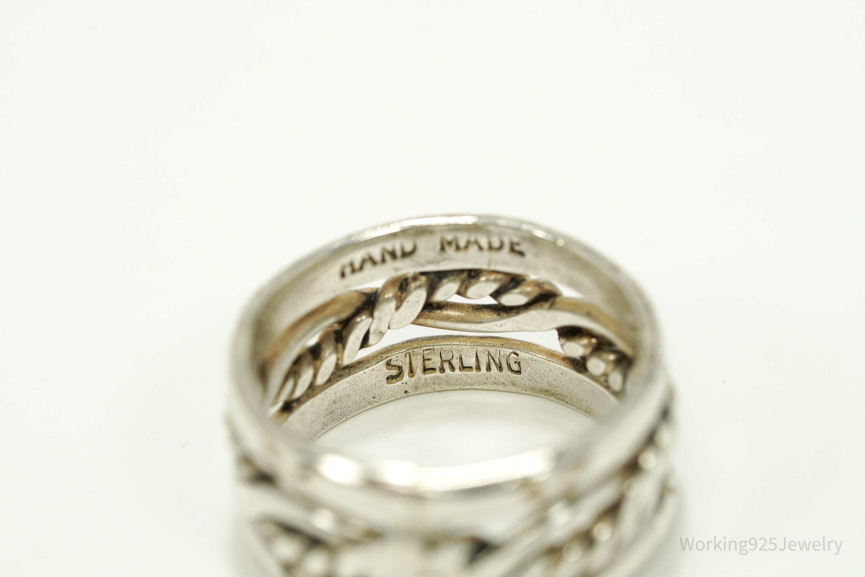 Vintage Native Handmade Rope Weave Design Sterling Silver Band Ring - Size 5.75