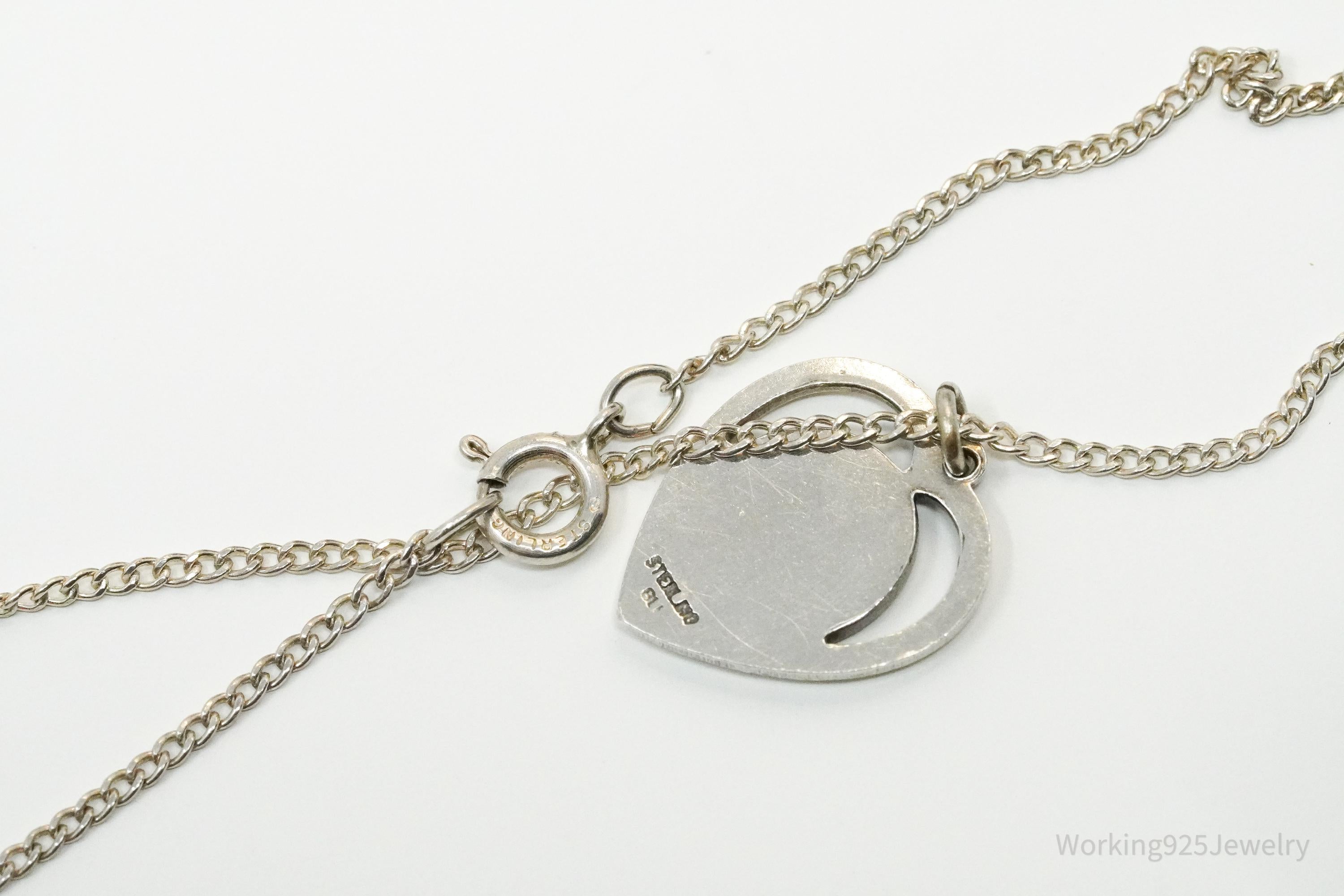 Midcentury Protection Heart Sterling Silver Necklace 20"