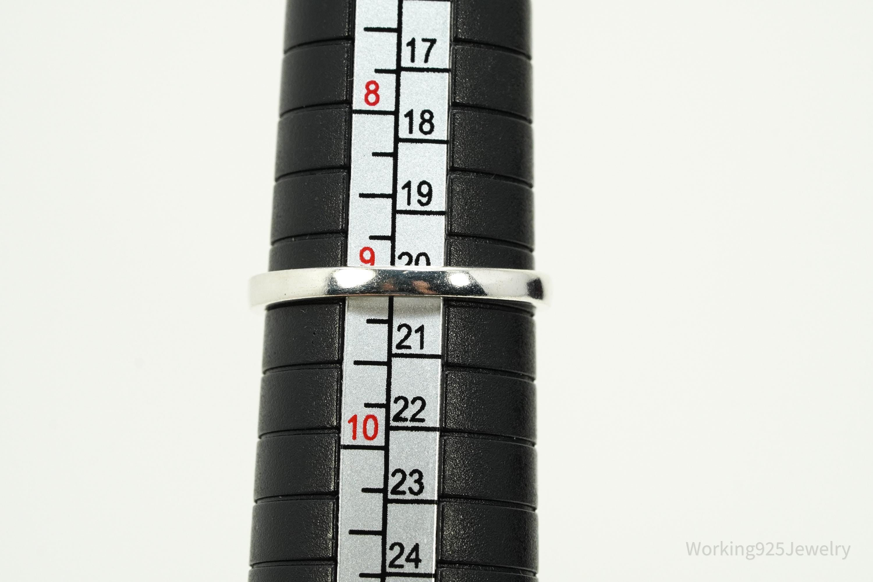 Vintage Green Onyx Heart Claddagh Sterling Silver Ring - Size 9