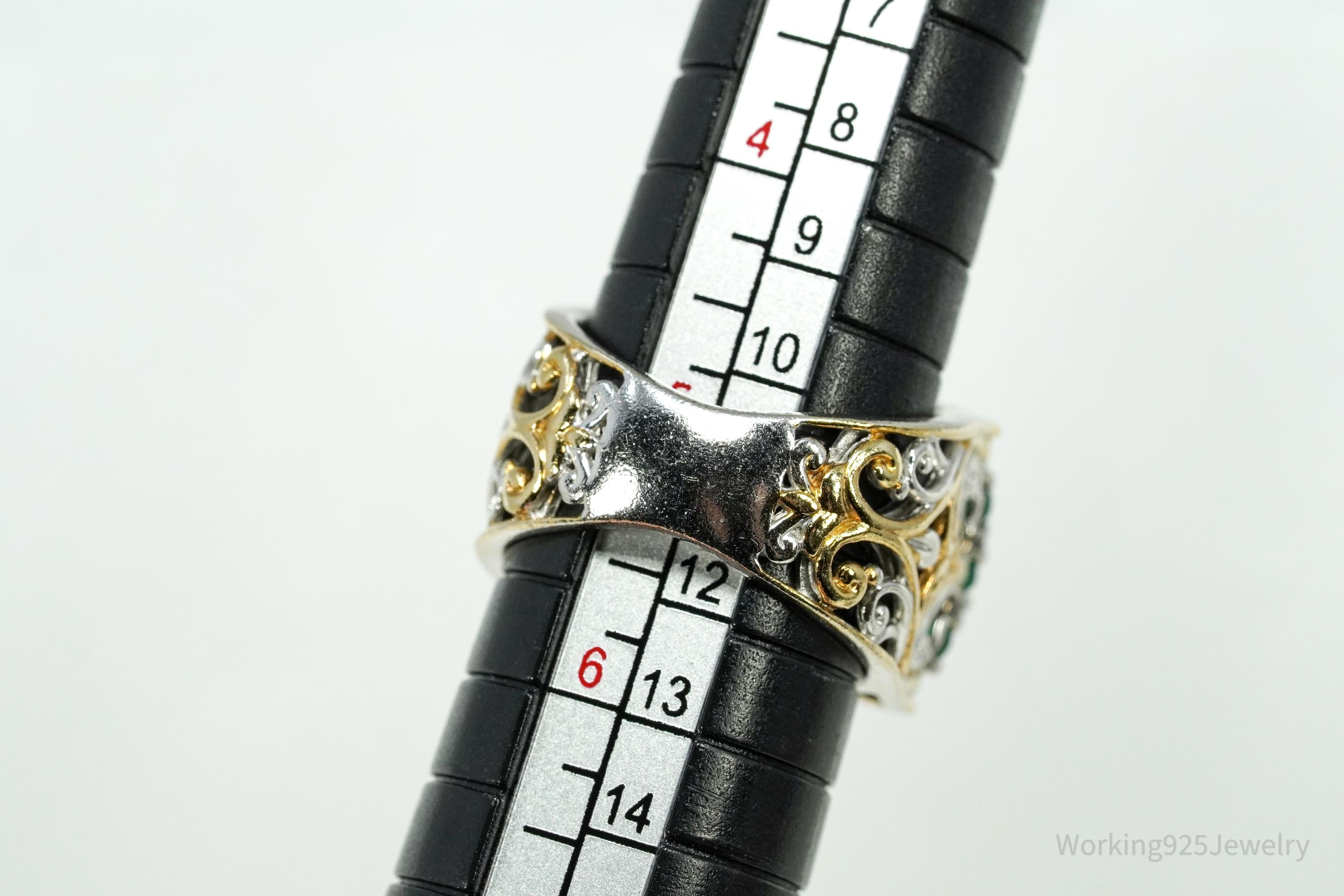 Michael Valitutti Emerald Gold Vermeil Palladium Sterling Silver Ring Size 5.25