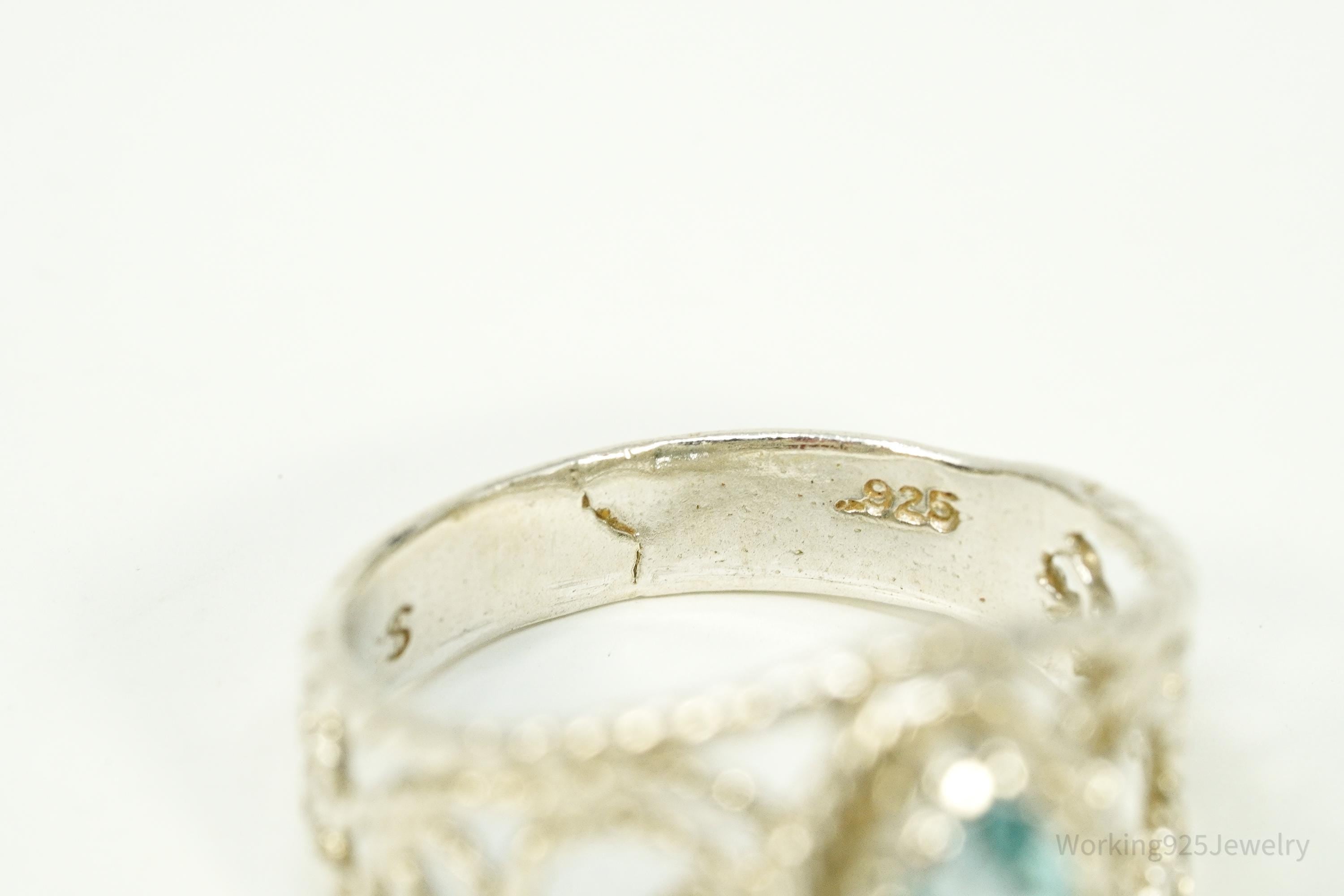 Vintage Blue Topaz Sterling Silver Ring - Size 7.25