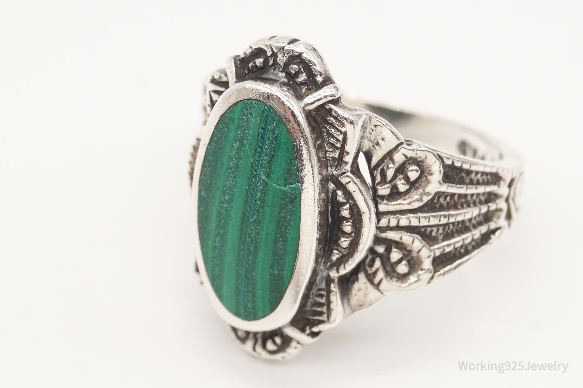Vintage Malachite Sterling Silver Ring - Size 6