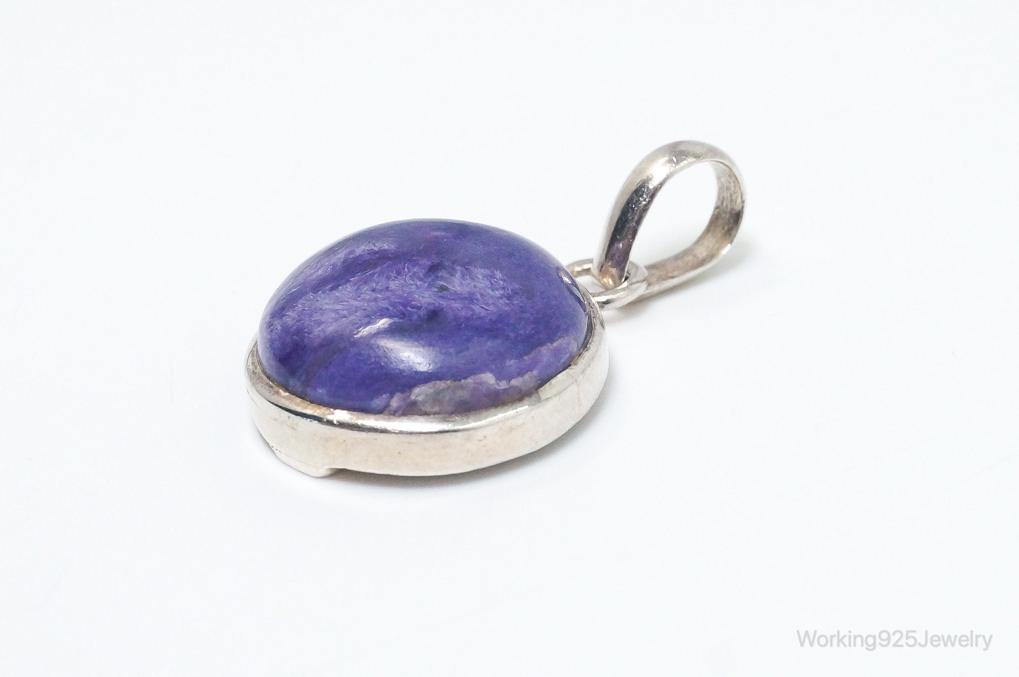 Vintage Large Purple Gemstone Sterling Silver Necklace Pendant