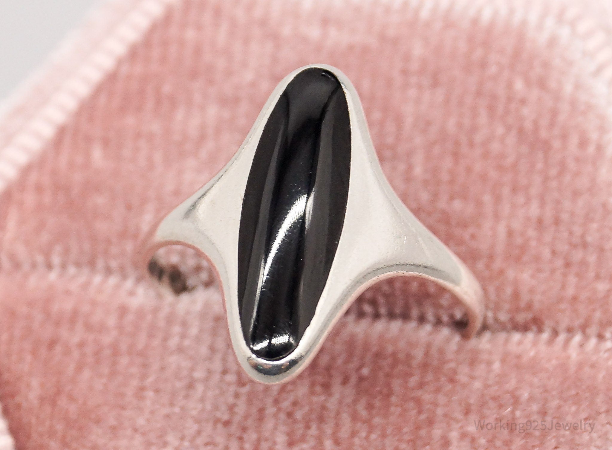 Vintage Designer Kabana Black Onyx Sterling Silver Ring - Size 5