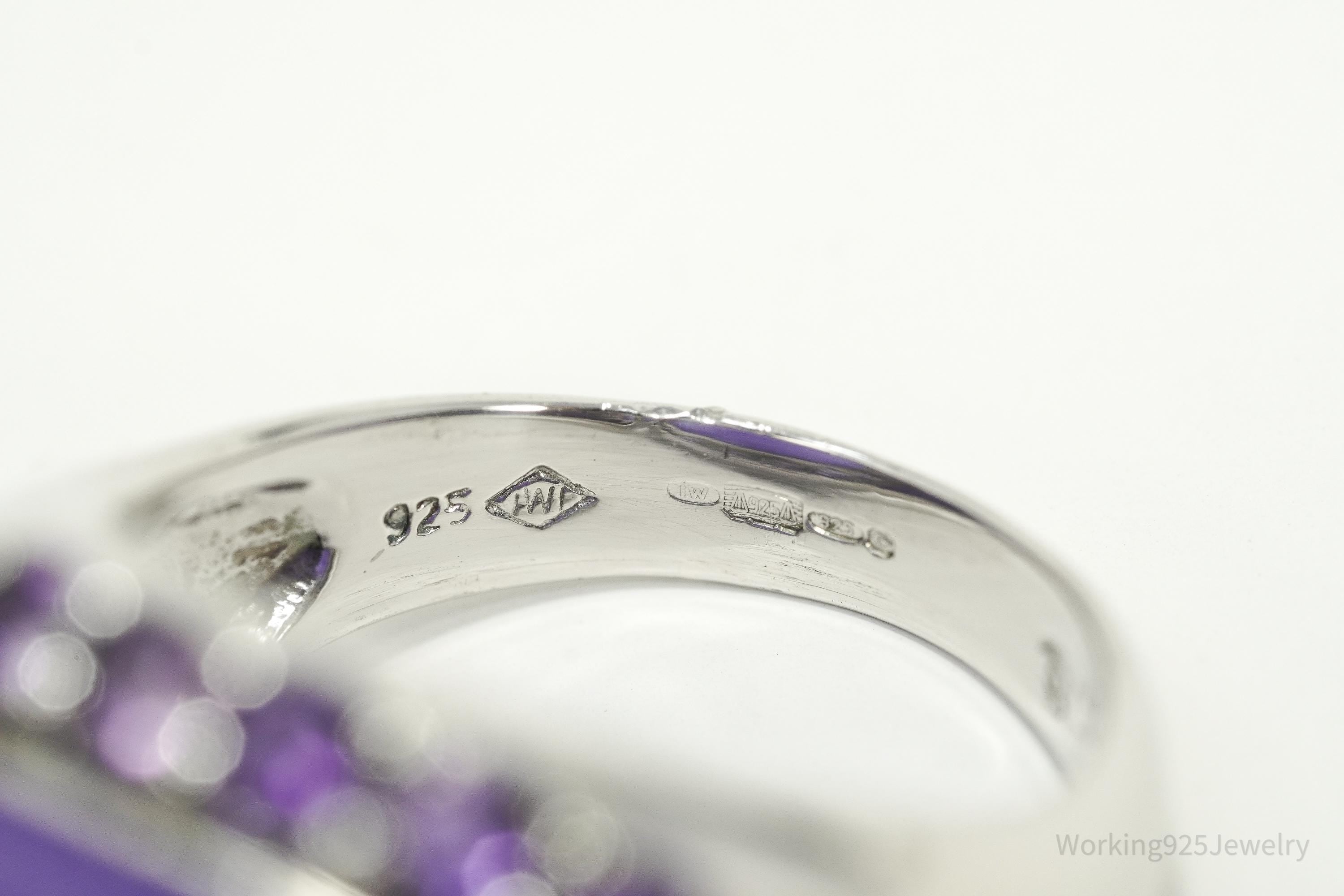 Vintage Purple Quartz & Amethyst Sterling Silver Ring – Size 6.75