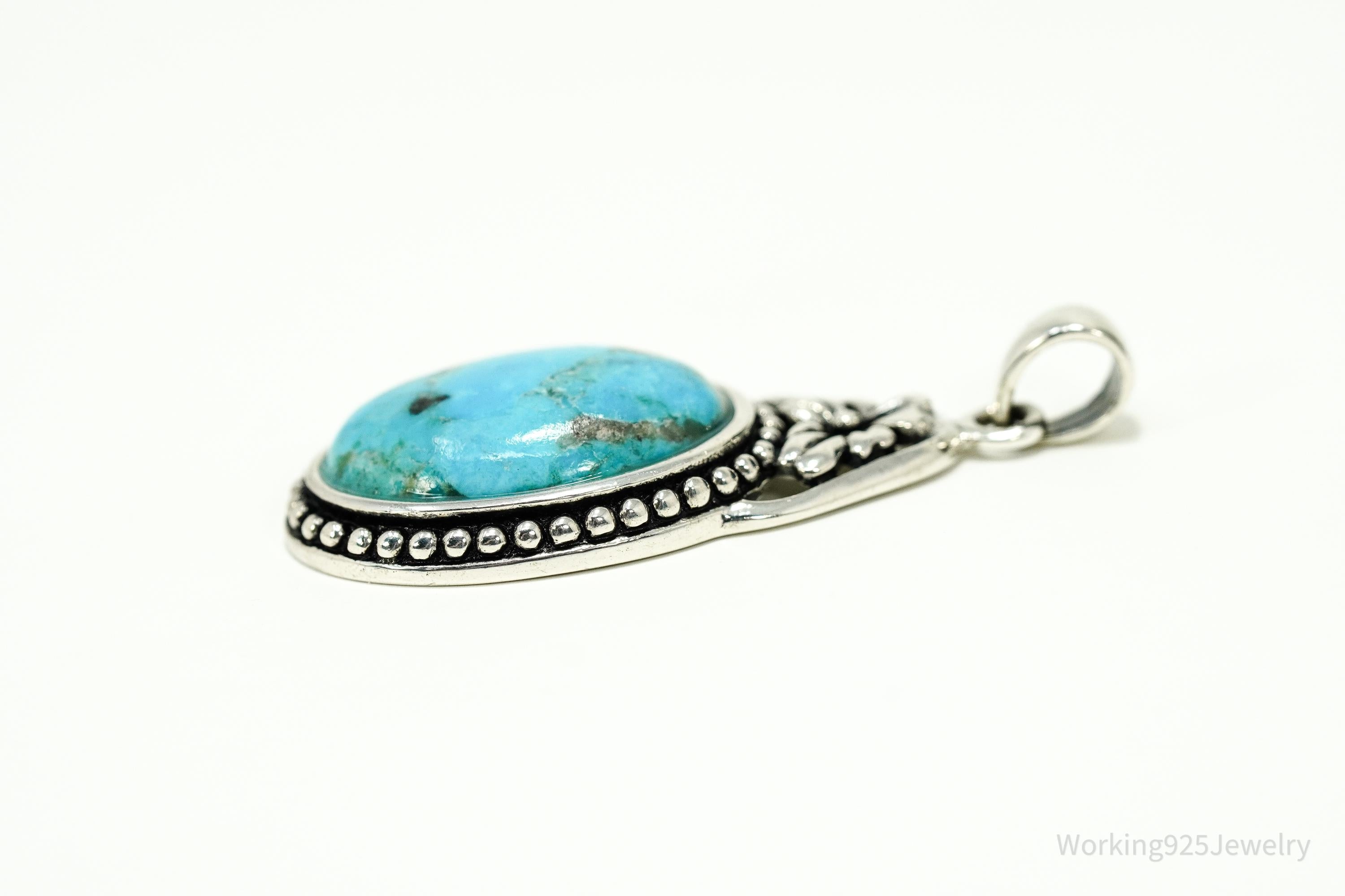 Vintage BBJ Blue Turquoise Sterling Silver Pendant