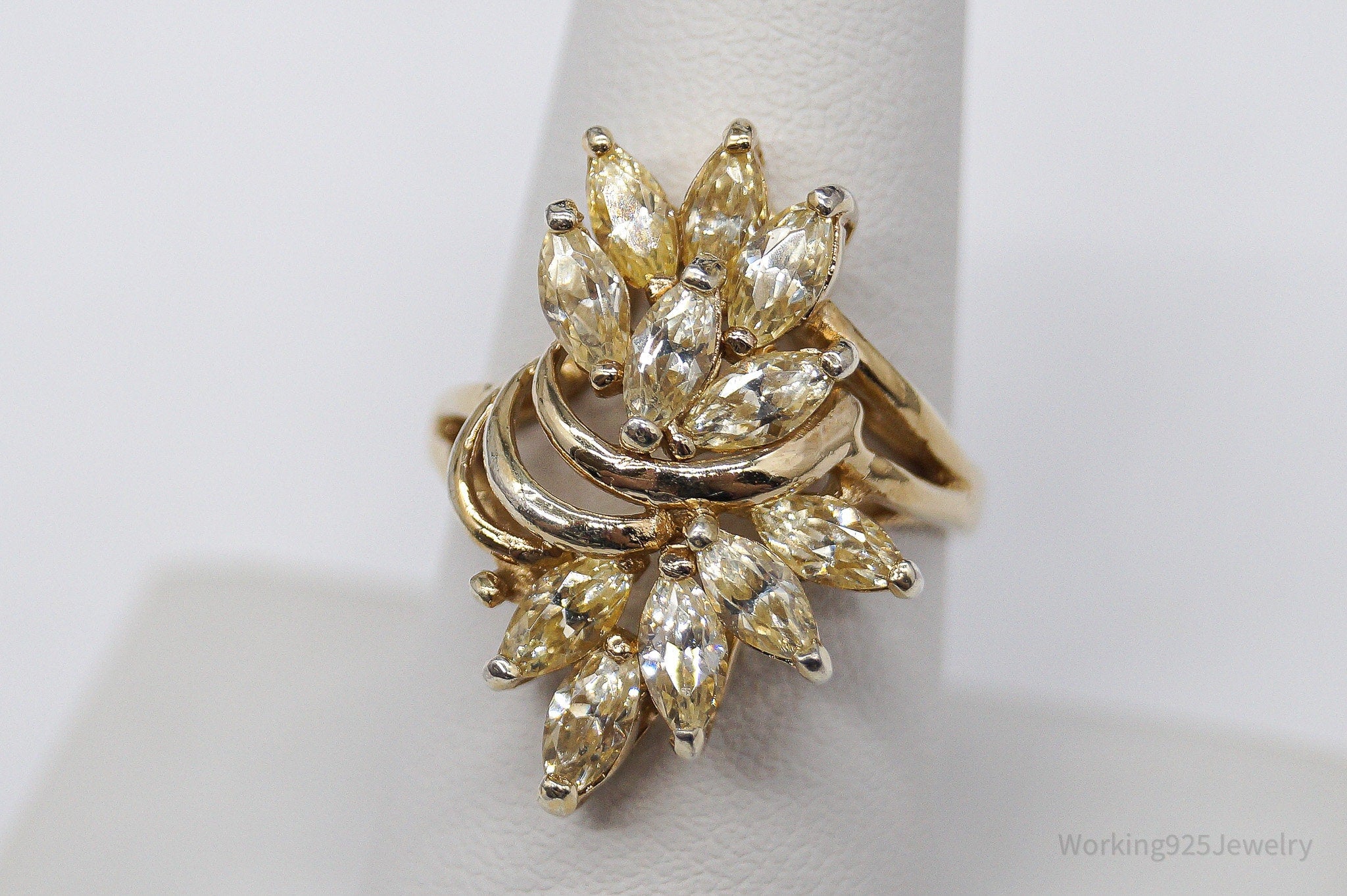 Vintage PAJ Yellow Cubic Zirconia Gold Vermeil Sterling Silver Ring Size 8.25