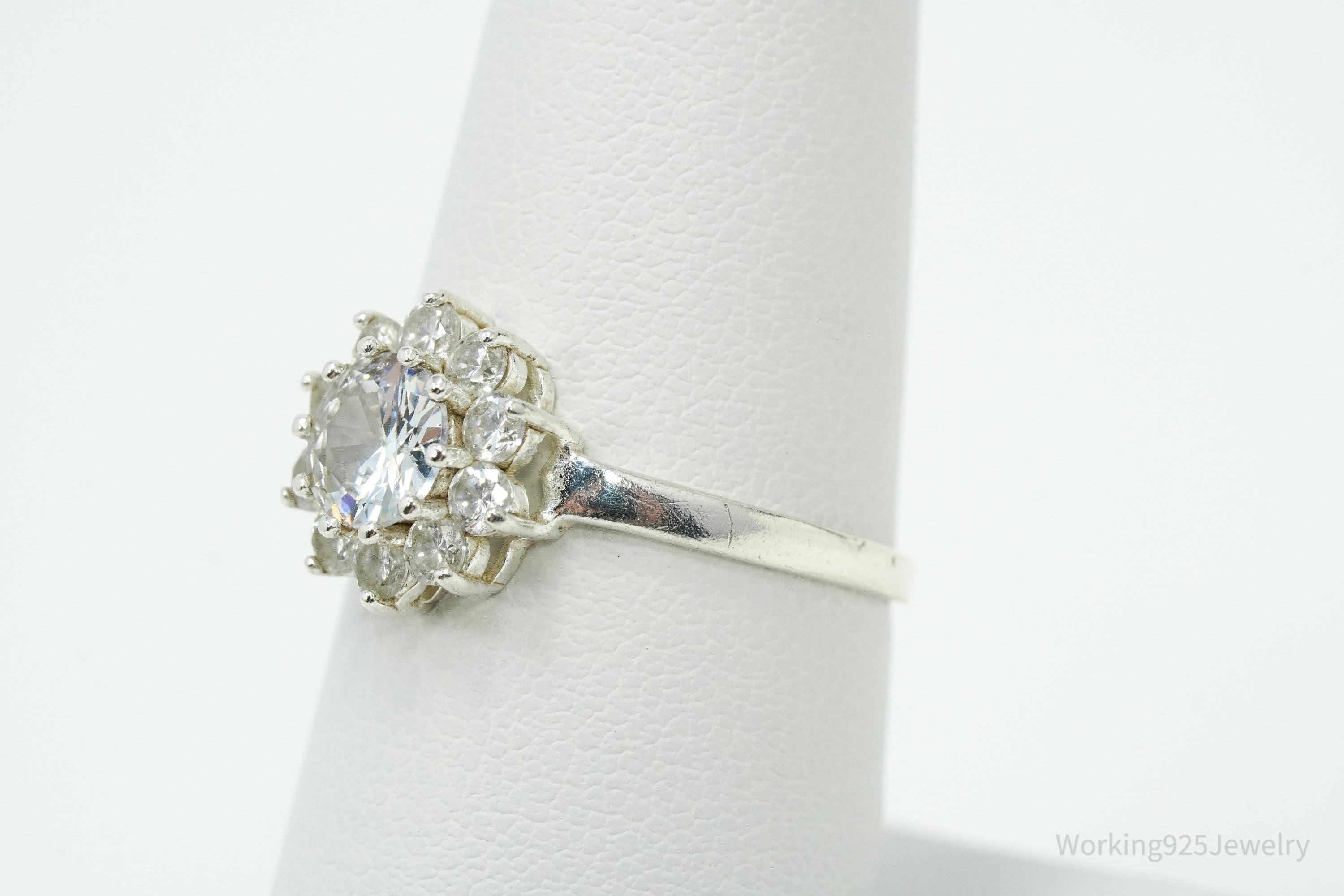 Designer Ste Bee Cubic Zirconia Flower Sterling Silver Ring Size 7.75