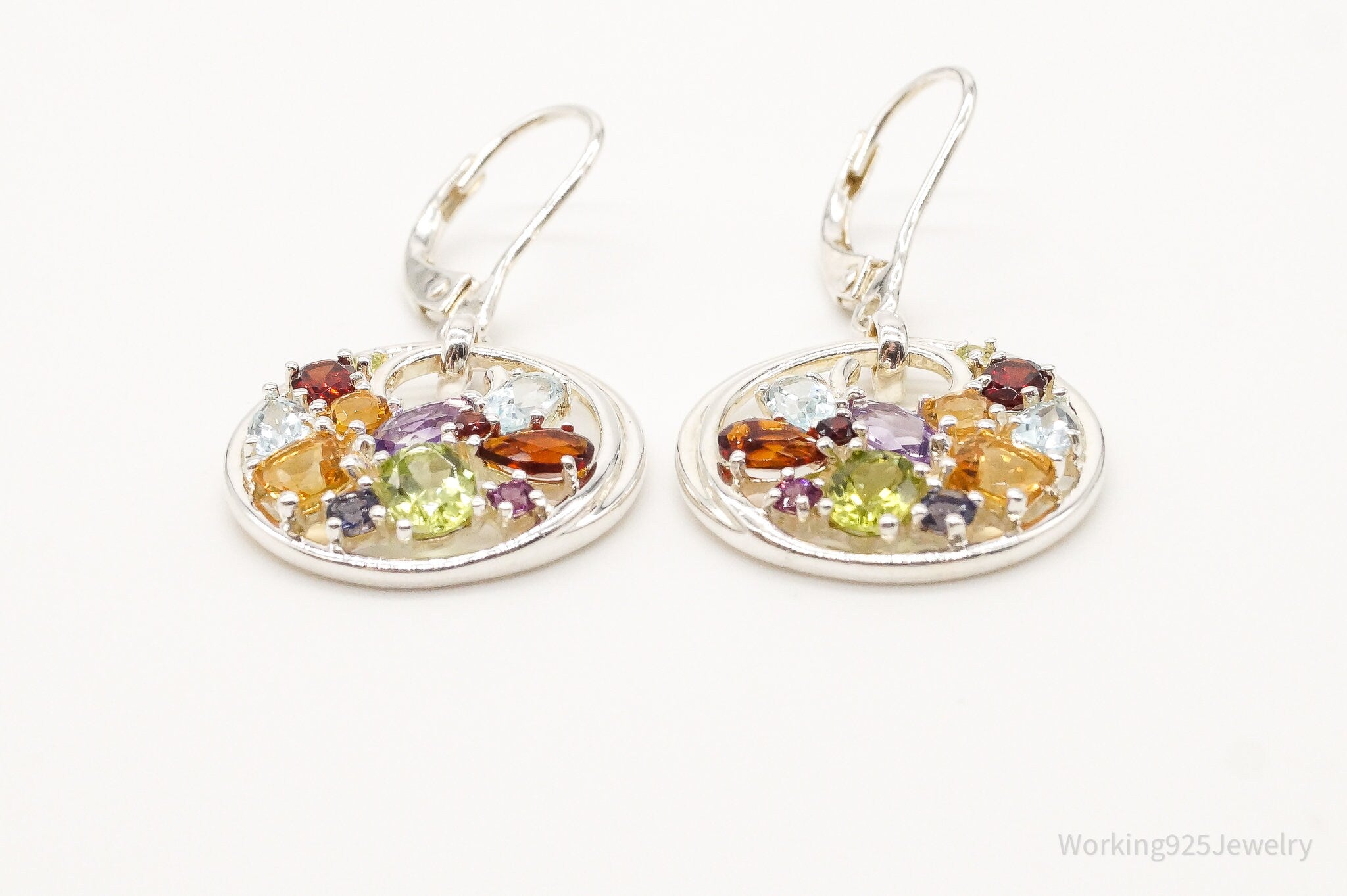 Multi Gemstones Sterling Silver Dangle Earrings