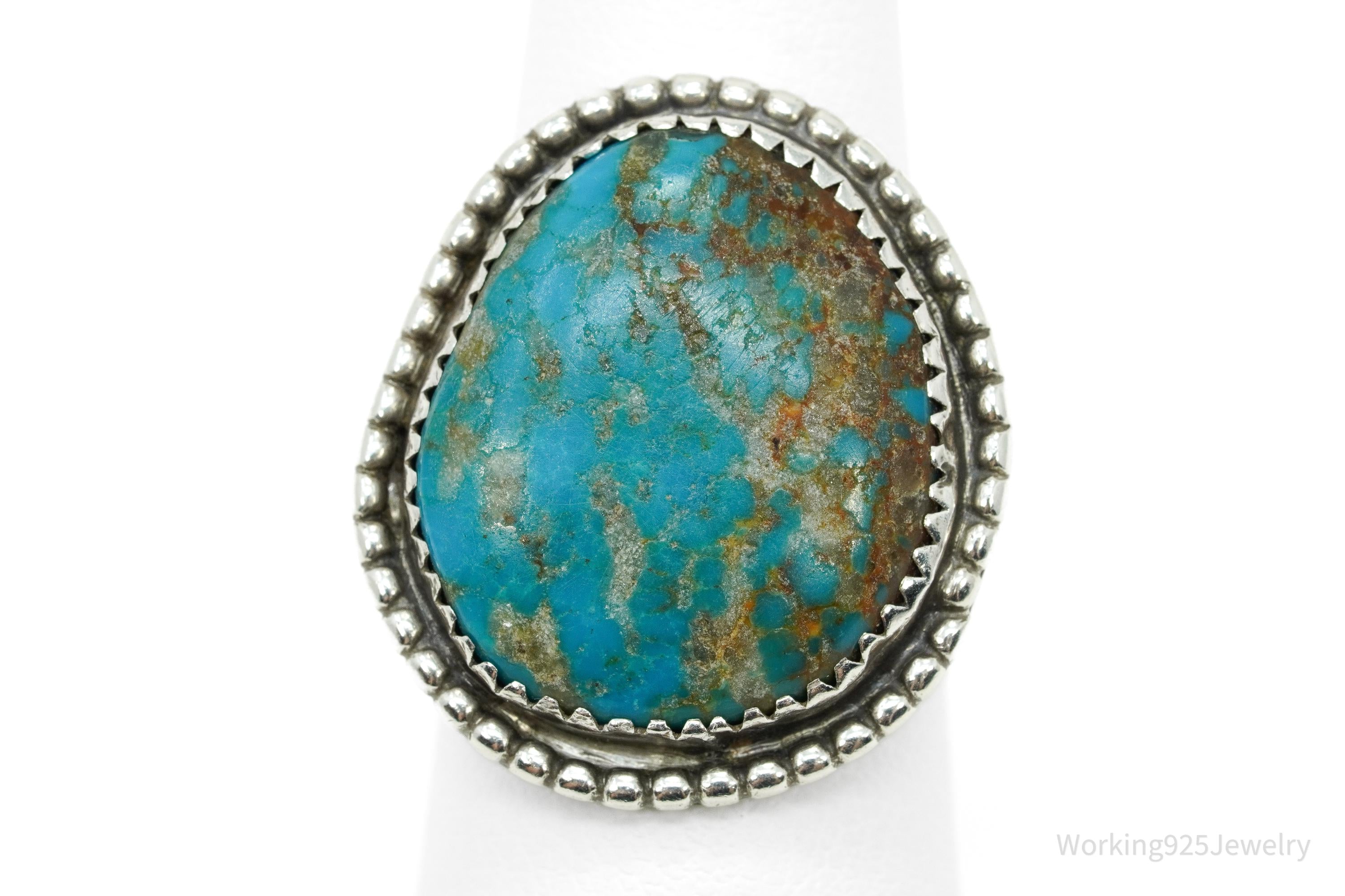 Vintage Native American Turquoise Unsigned Silver Ring - Size 6