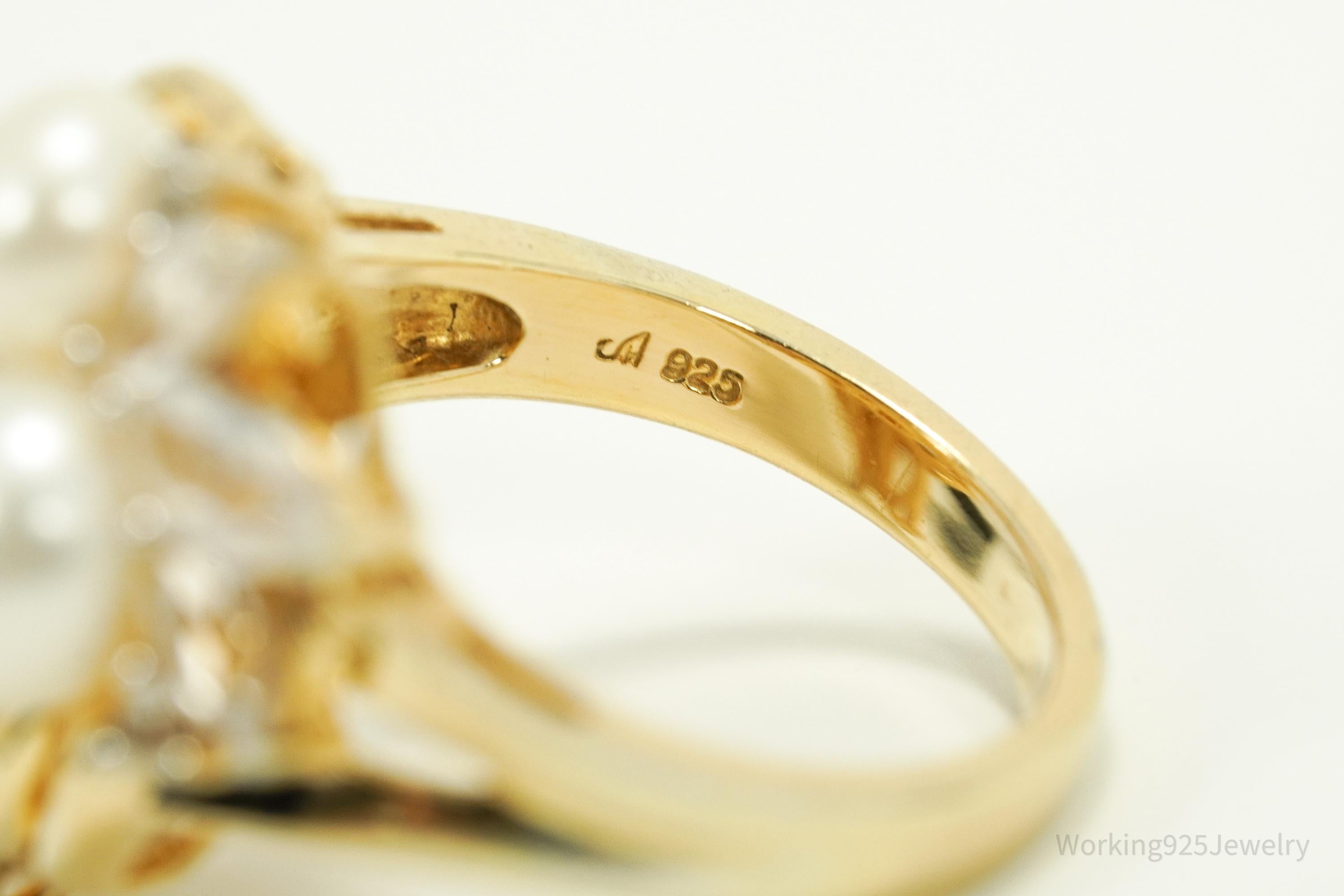 Vintage Pearl & White Sapphire Gold Over Sterling Silver Ring Size 7