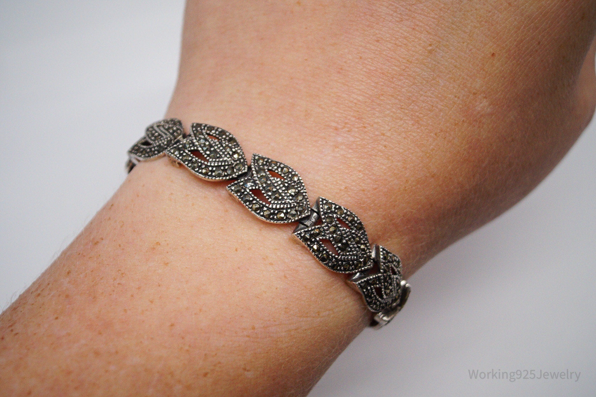 Vintage Marcasite Sterling Silver Bracelet - 6.75"