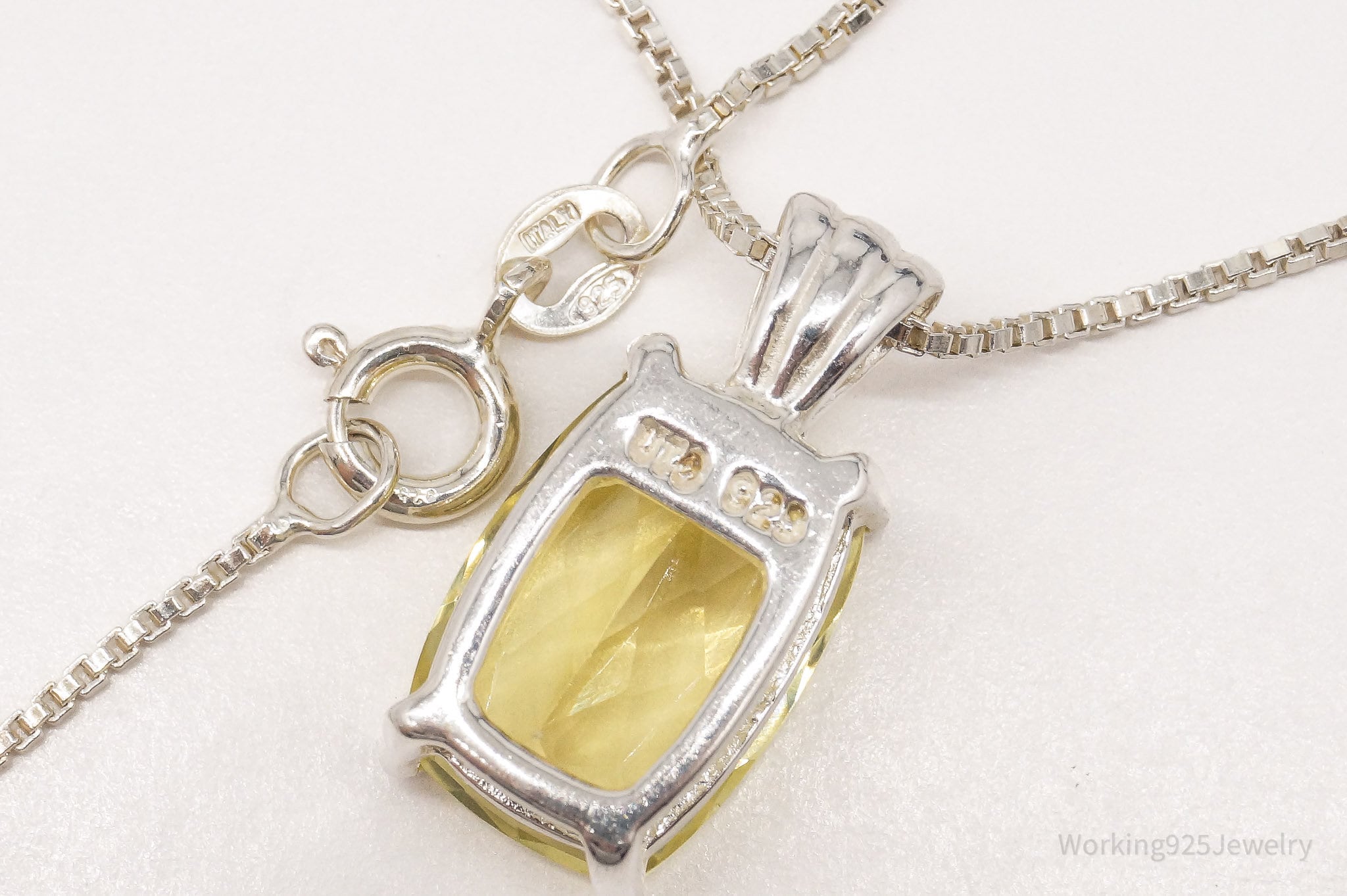 Vintage Large Lemon Quartz Sterling Silver Necklace 18"