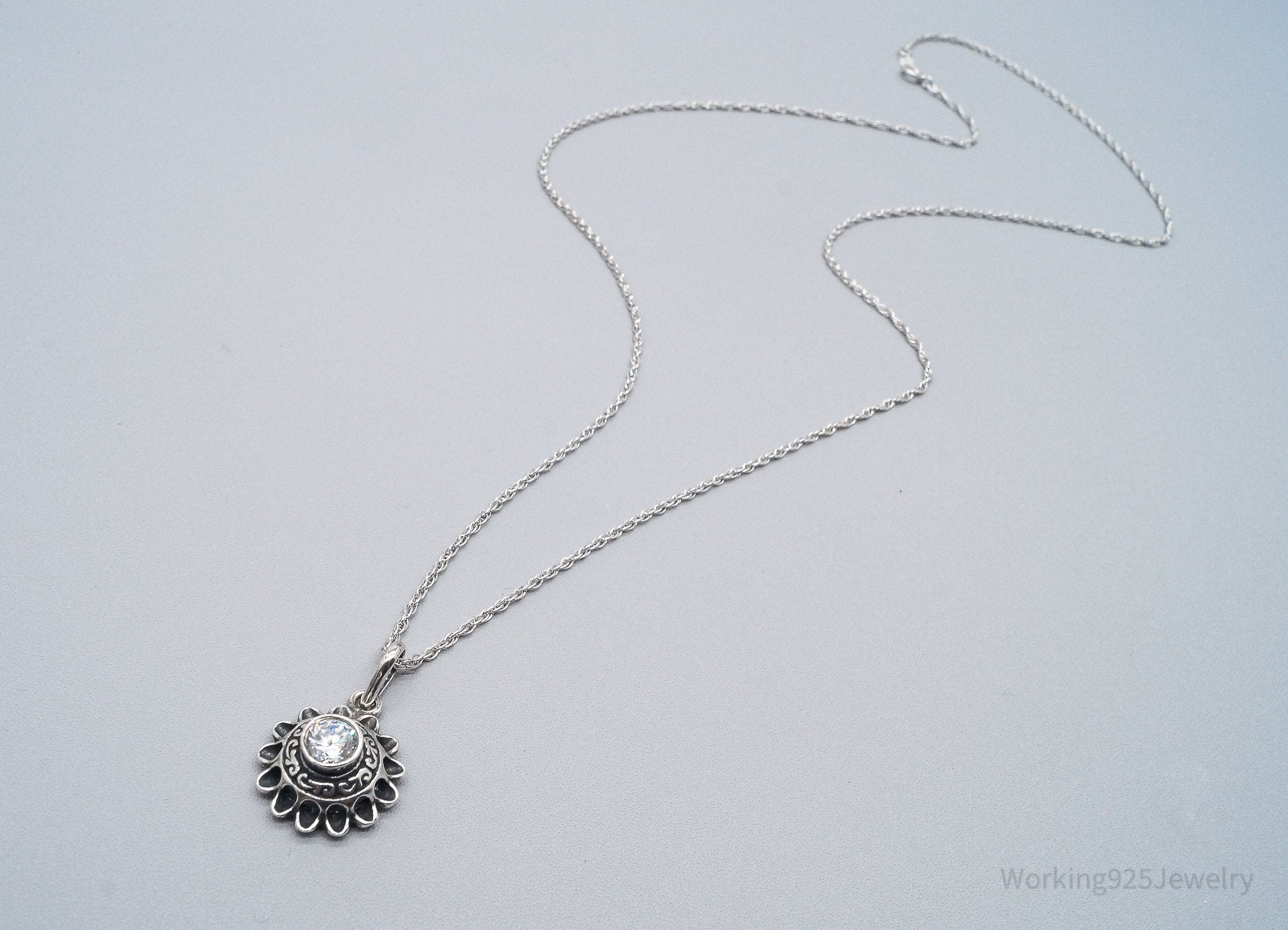 Vintage Cubic Zirconia Sterling Silver Necklace 22"