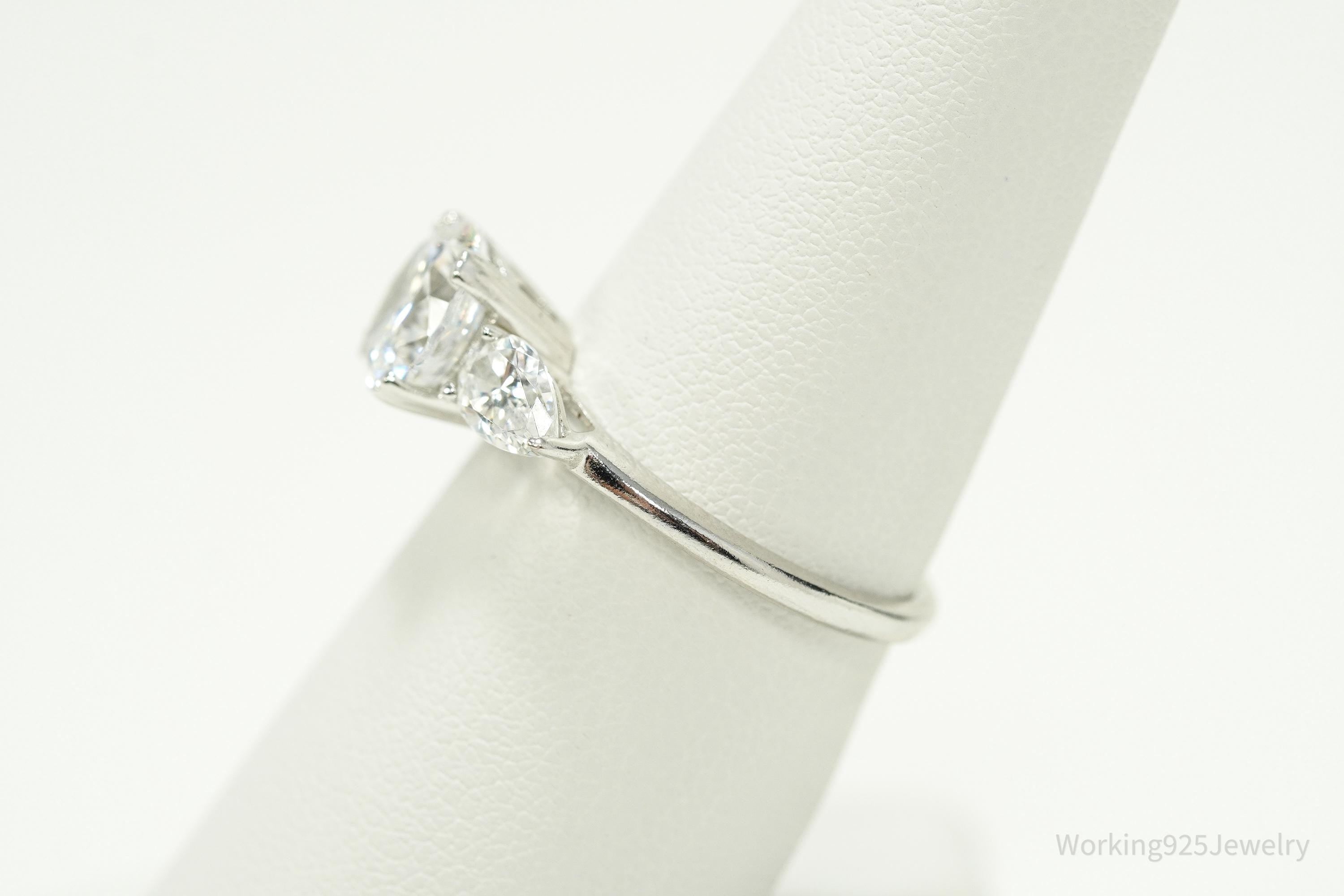 Vintage Cubic Zirconia Platinum Clad Sterling Silver Ring - Size 7.25