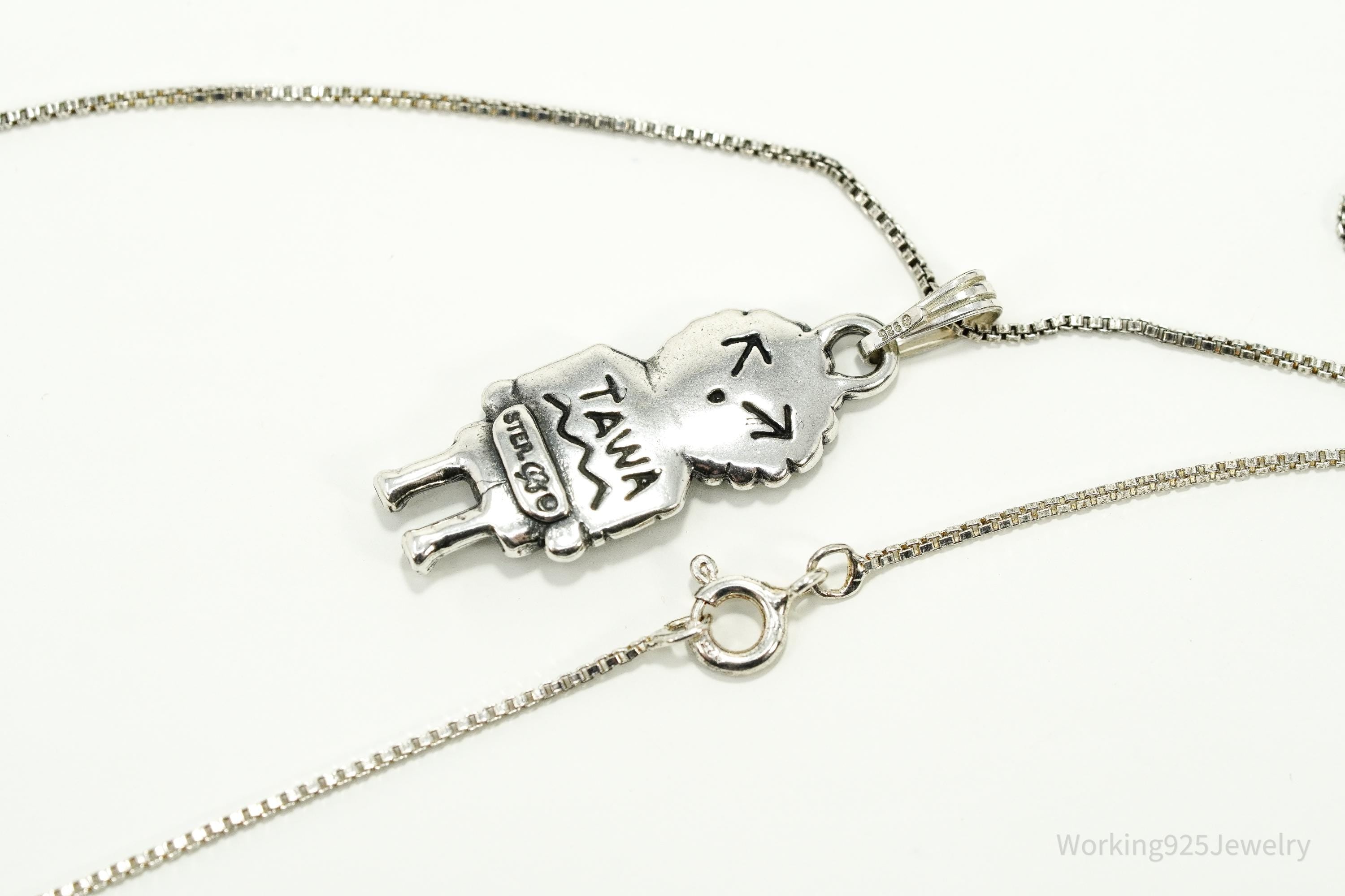 Vintage Native Carolyn Pollack Lapis Lazuli Tawa Sterling Silver Necklace 18"