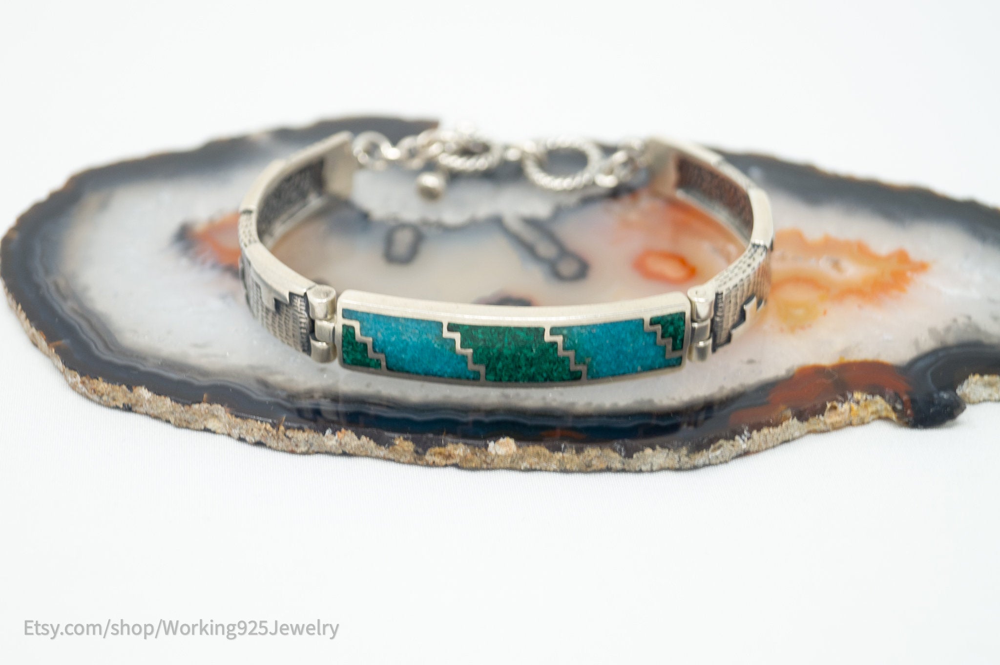 Vtg Designer Carolyn Pollack Relios Crushed Turquoise Sterling Silver Bracelet