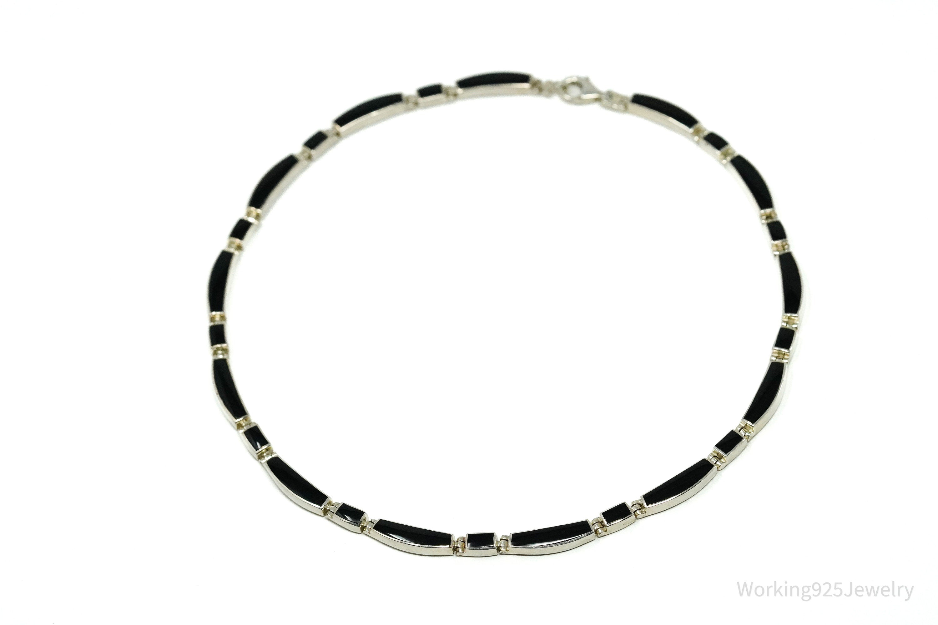 Vintage Peyote Bird Black Onyx Inlay Sterling Silver Necklace 16"