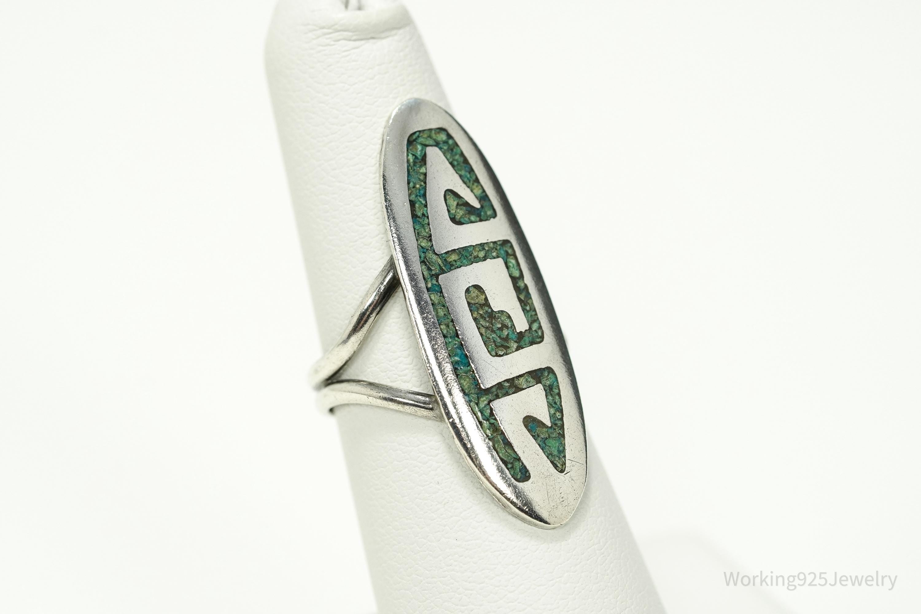 Vintage Handmade Hopi Native American Turquoise Unsigned Silver Ring - Size 6.75