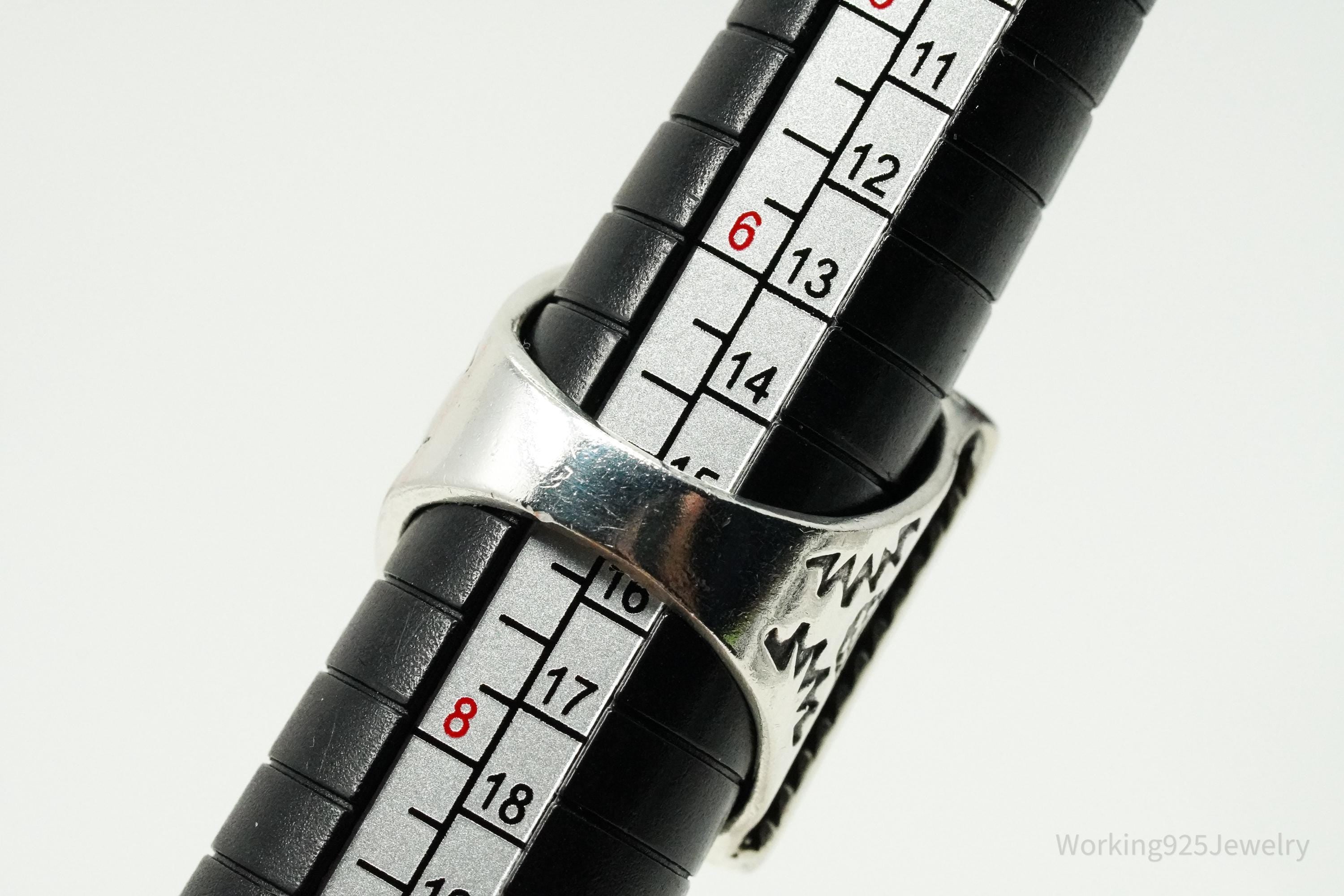 Vintage Native American Turquoise Inlay Unsigned Silver Ring - Size 7