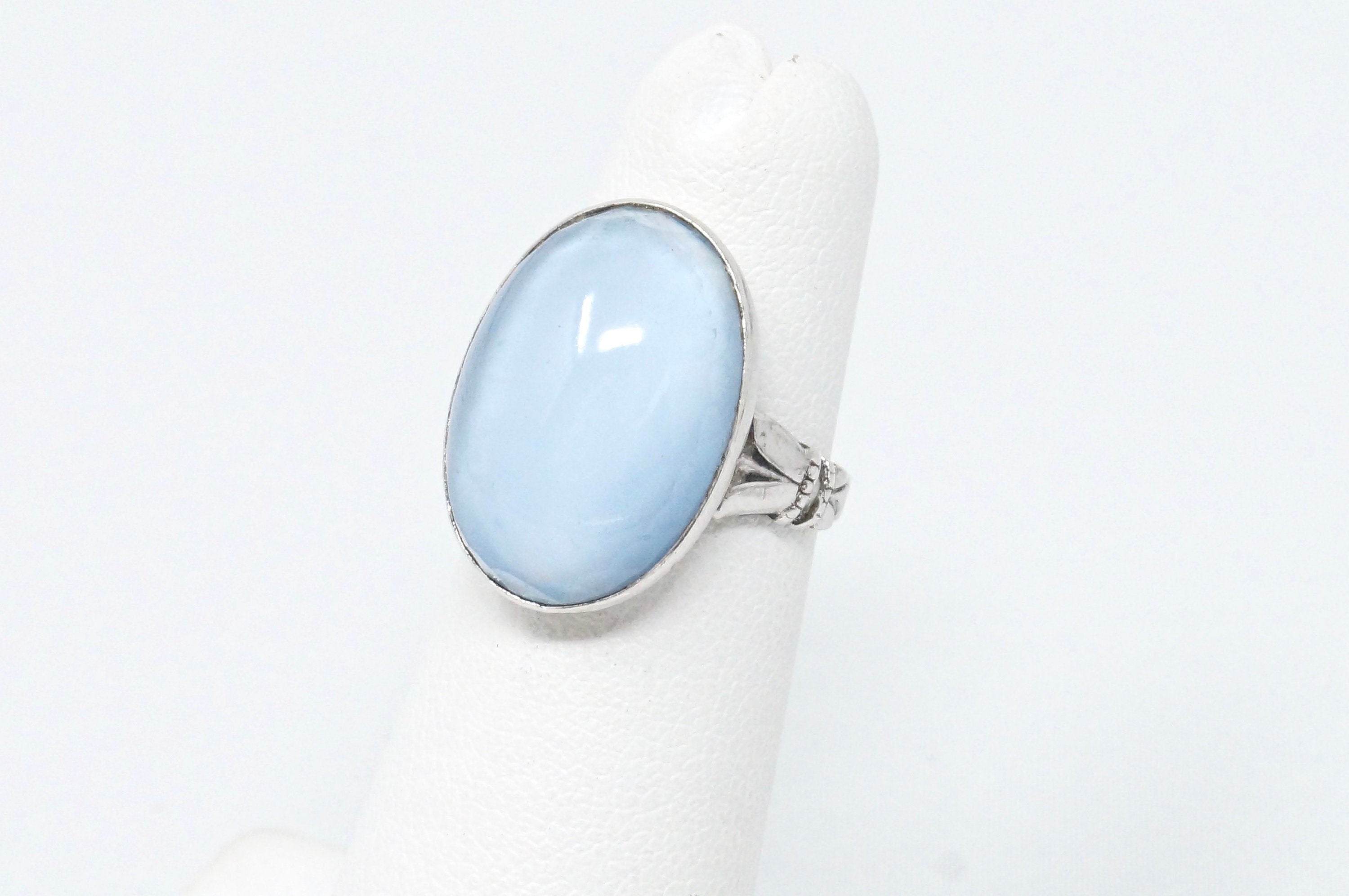 STUNNING Vintage Early 1900s Designer Blue Glass Sterling Silver Statement Ring - Size 3.5