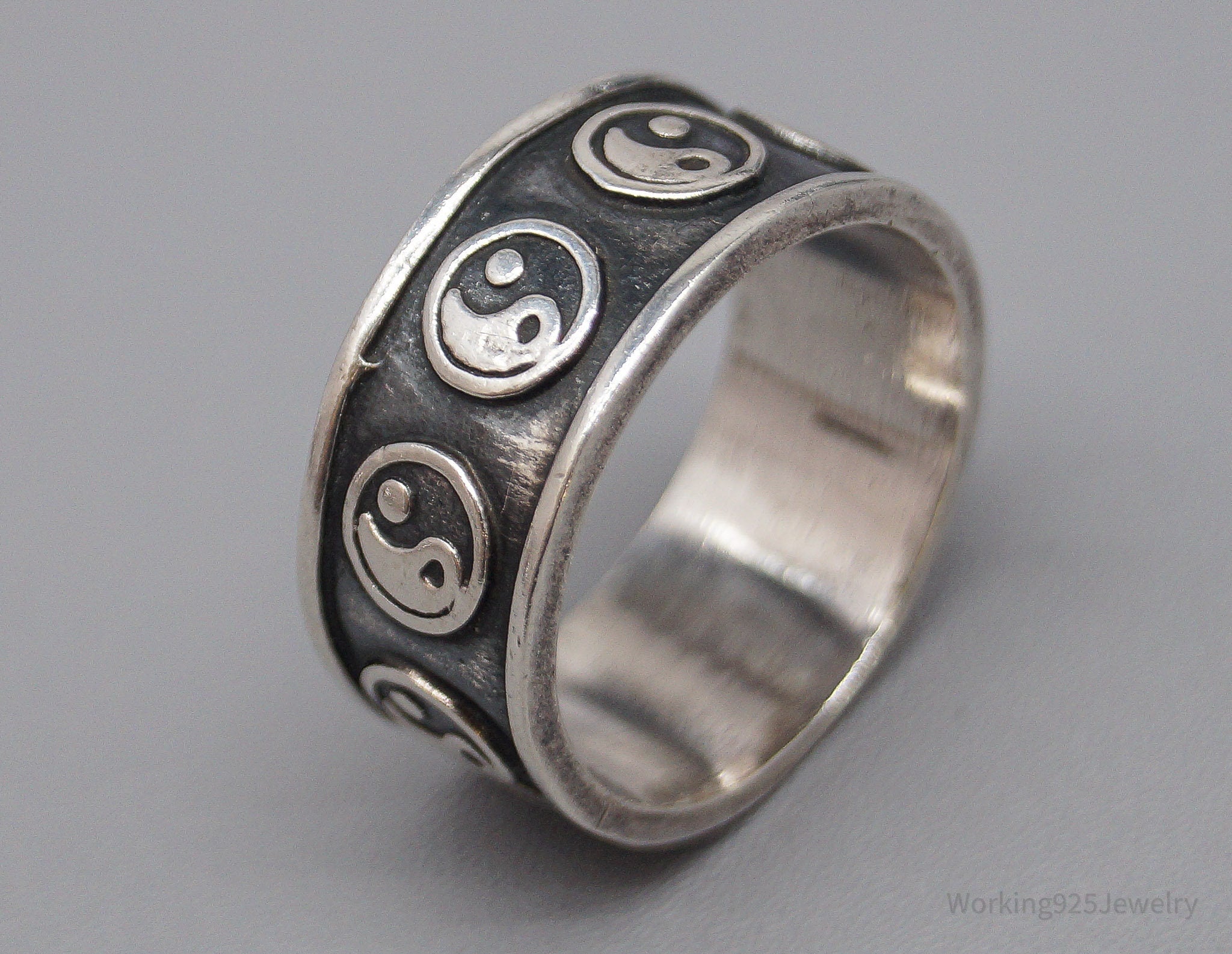 Vintage Yin And Yang Sterling Silver Band Ring - Size 6.5