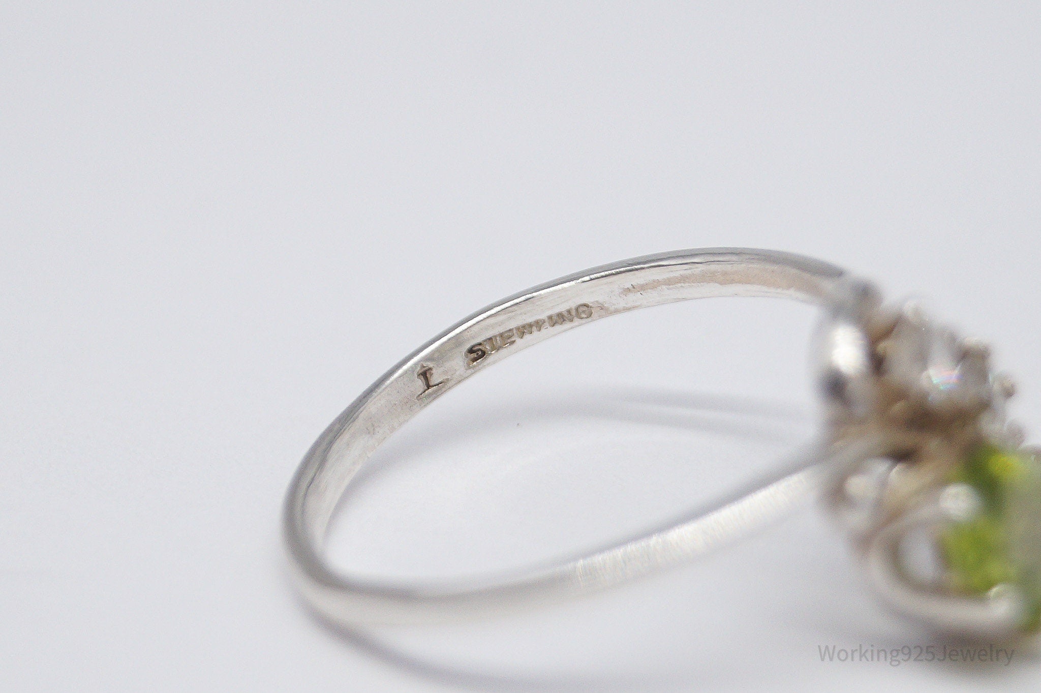 Vintage Peridot & Cubic Zirconia Sterling Silver Ring - Size 8.25