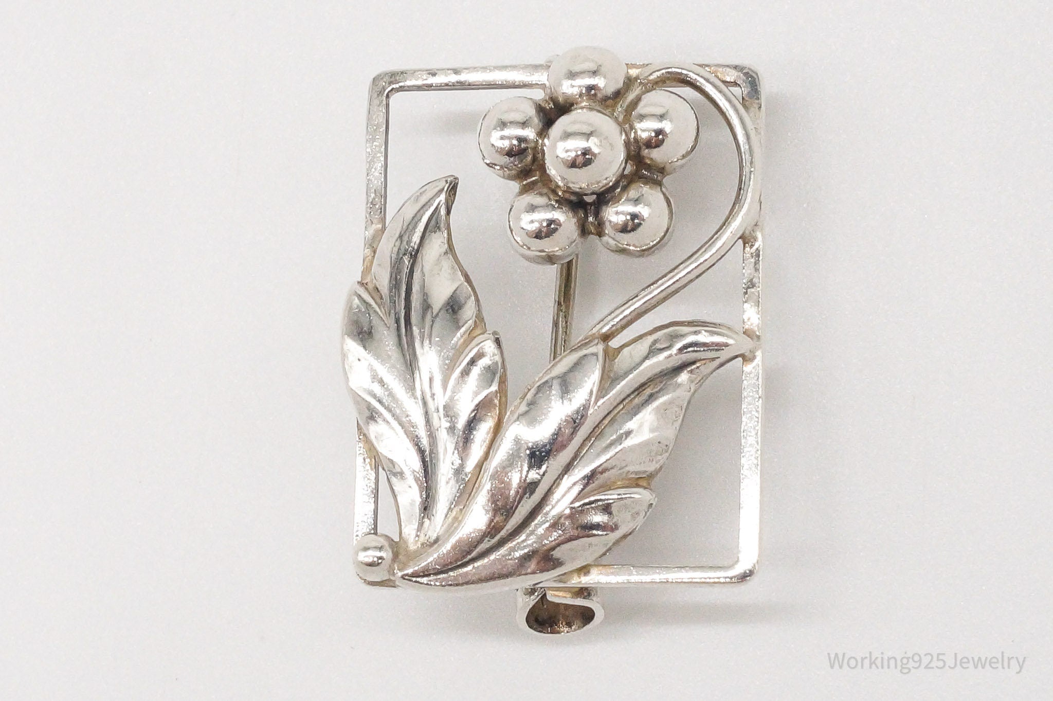 Rare Vintage Denmark Designer John L Modernist Flower Sterling Silver Brooch