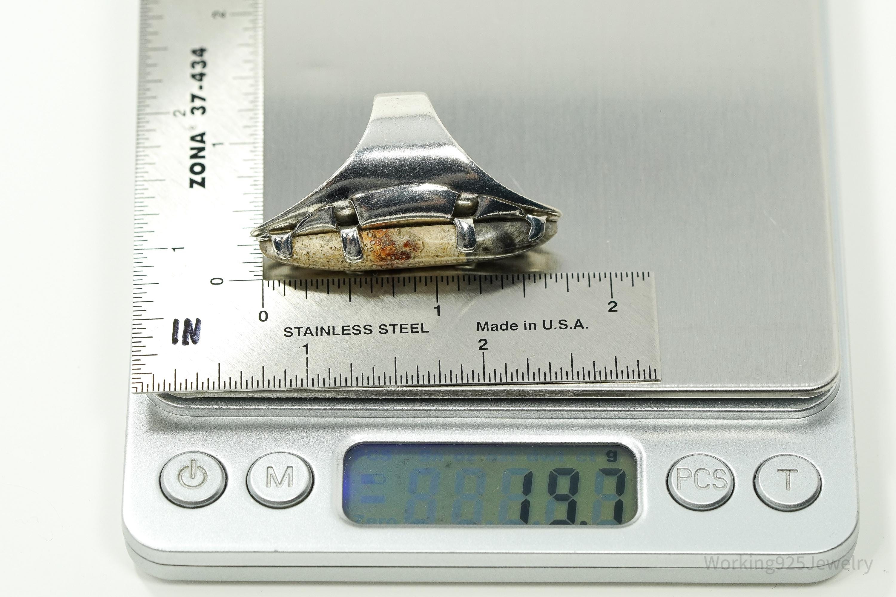 Vintage Large Agate Silver Ring - Size 7.5