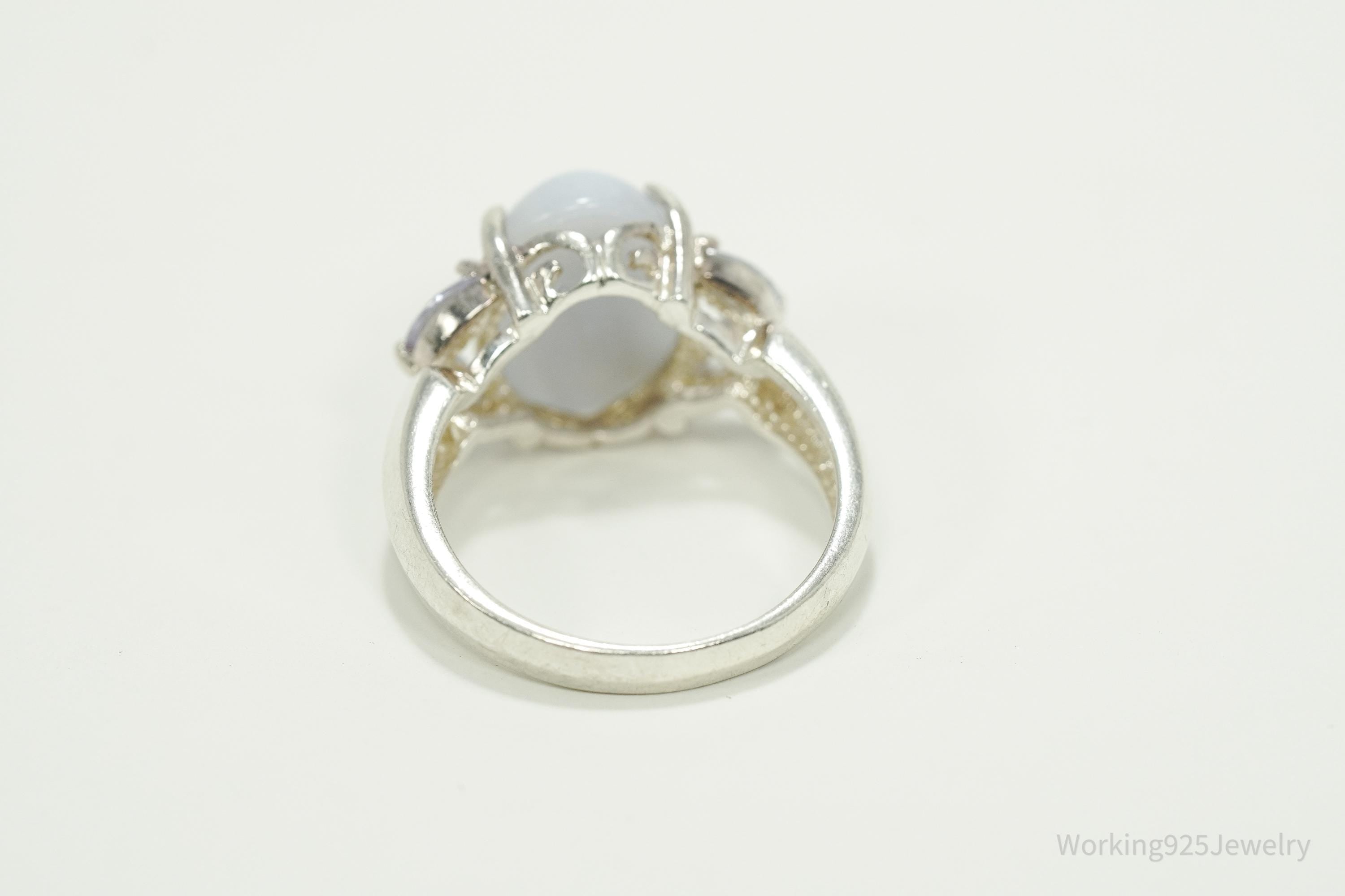 Vintage Blue Lace Agate & Tanzanite Sterling Silver Ring - Size 7.5