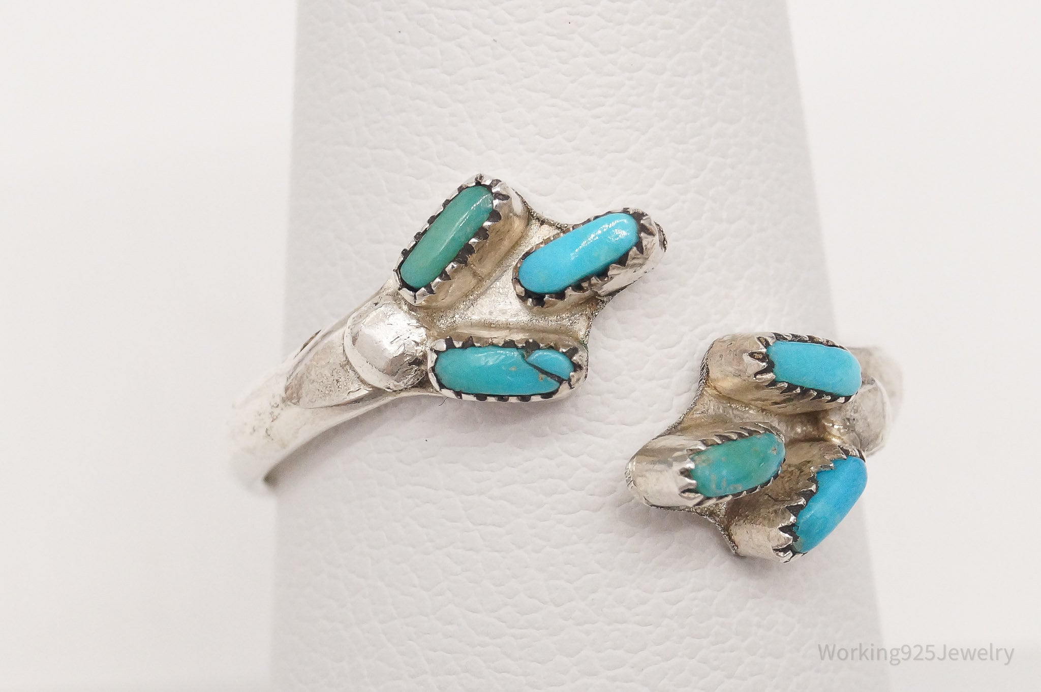 Vintage Native American Needle Point Turquoise Silver Ring SZ 7.5 Adjustable