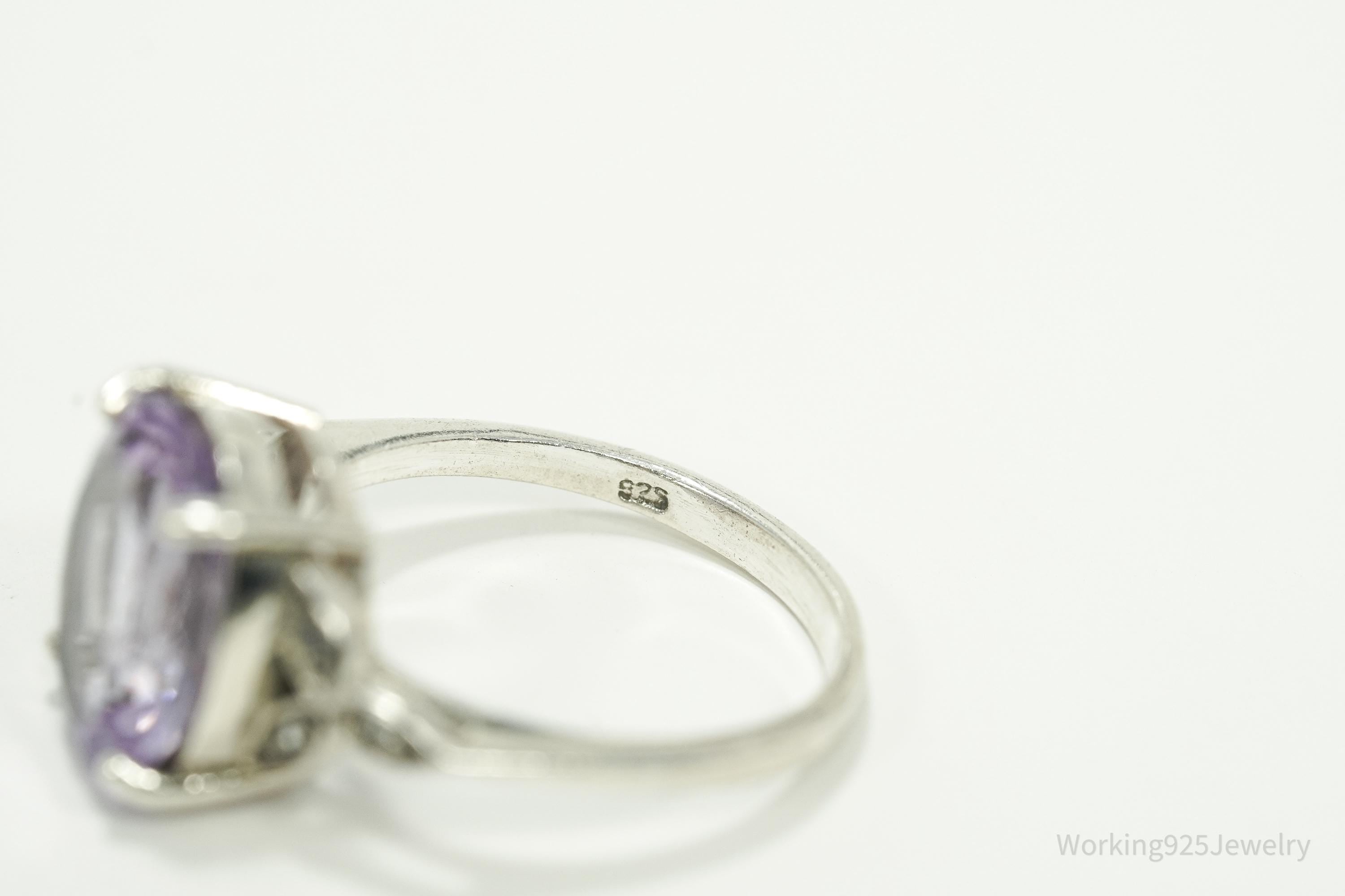 Vintage Amethyst & White Topaz Sterling Silver Ring - Size 5.75