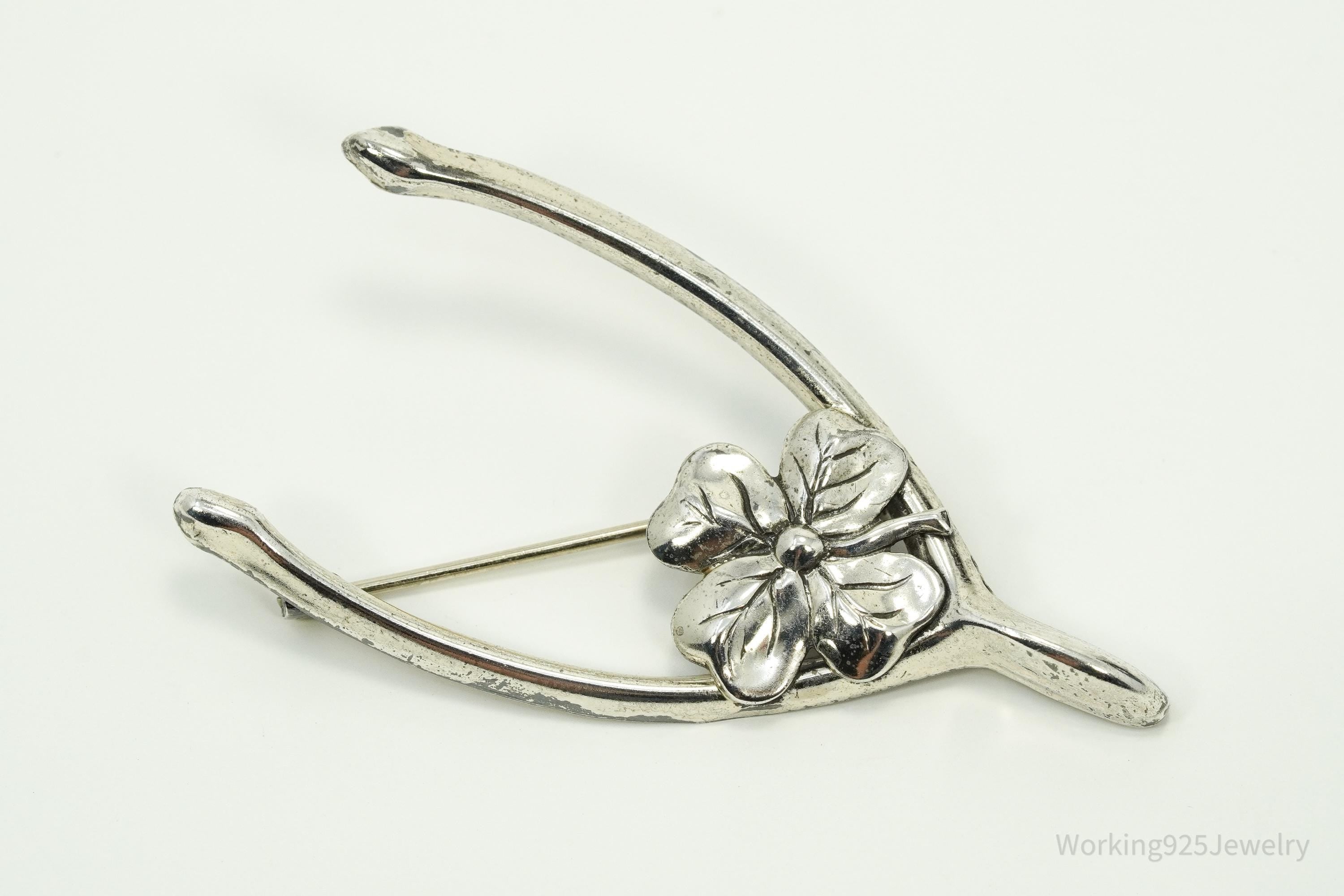 Vintage Designer Beau Wish Bone Sterling Silver Brooch Pin