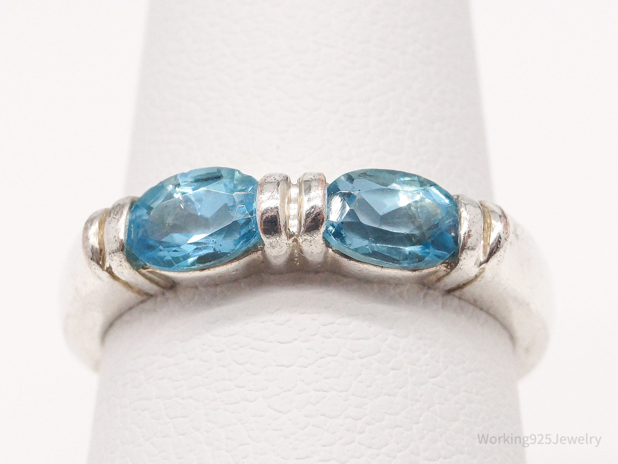 Vintage Blue Topaz Sterling Silver Plated Ring - Size 6.25