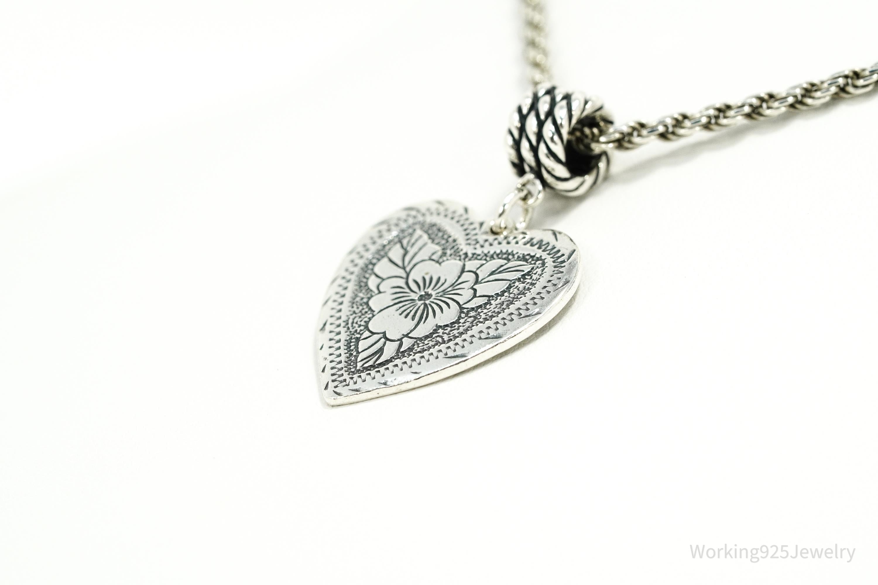 Vintage Native Carolyn Pollack Relios Flower Heart Sterling Silver Necklace 18"