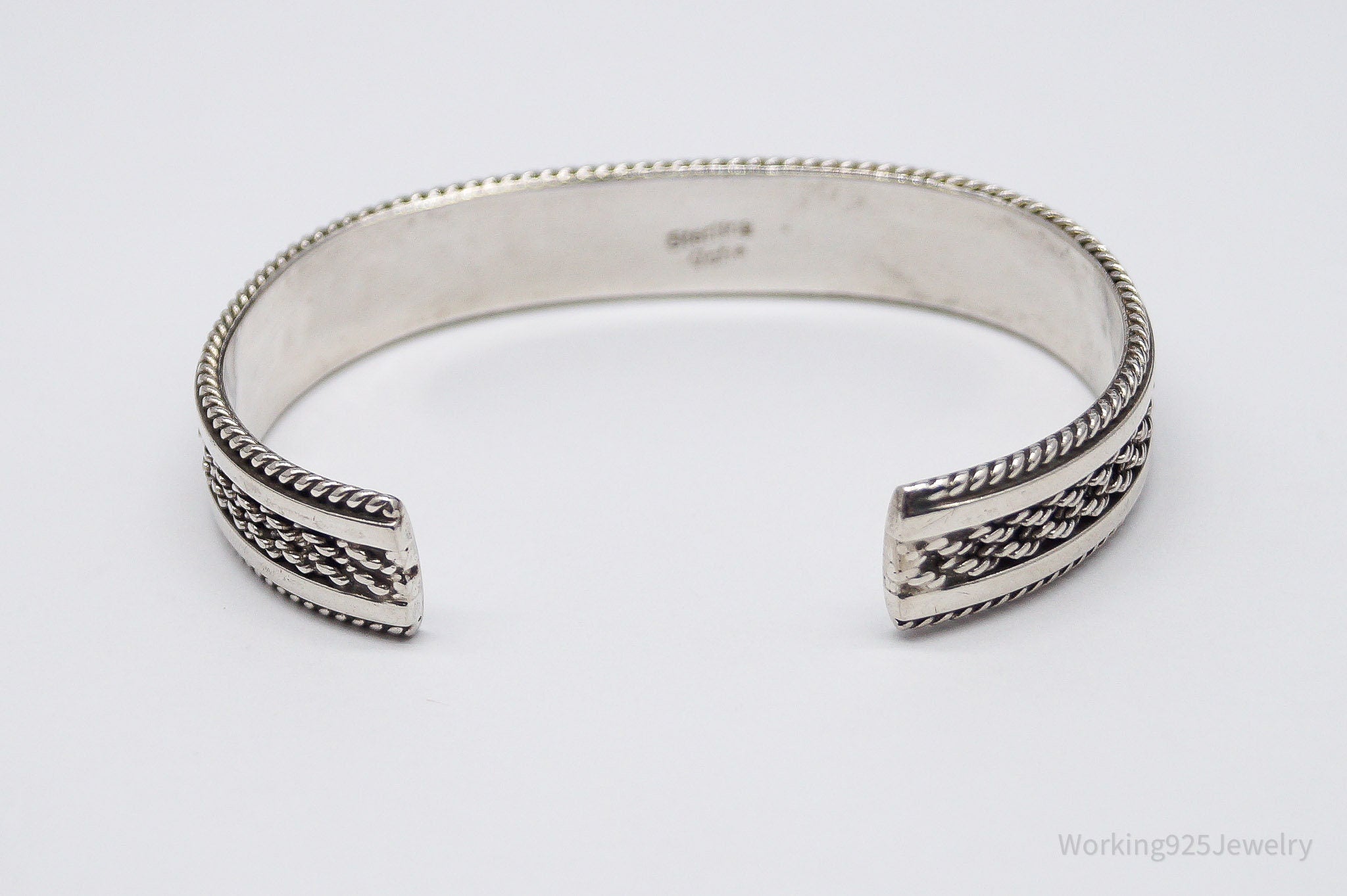 Vintage Native American Tahe Sterling Silver Rope Cable Cuff Bracelet - 6.5"