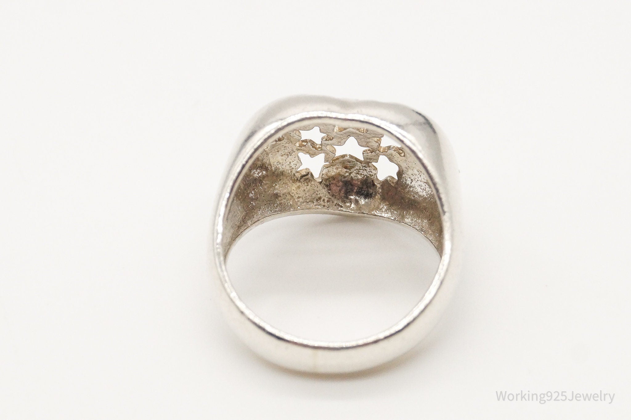 Vintage Stars Heart Sterling Silver Ring - Size 4.75