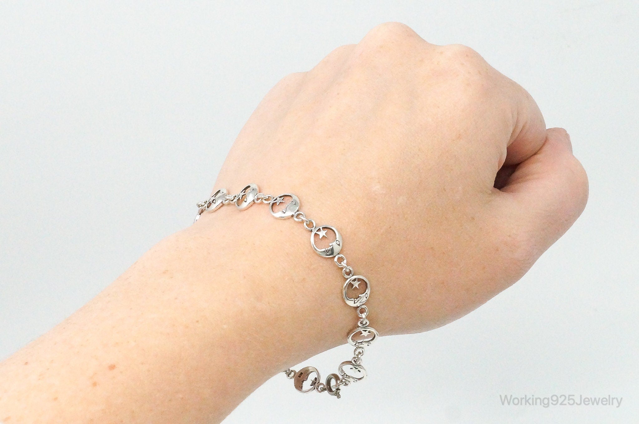 Vintage Moon & Stars Sterling Silver Bracelet