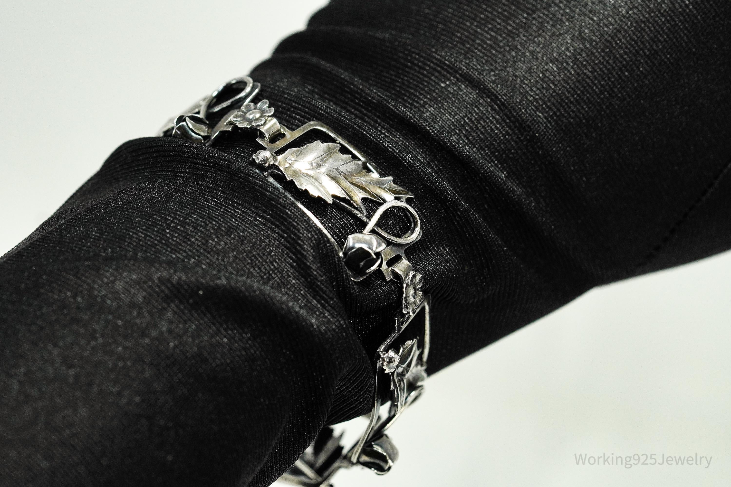 Antique Floral Sterling Silver Bracelet 7.5"