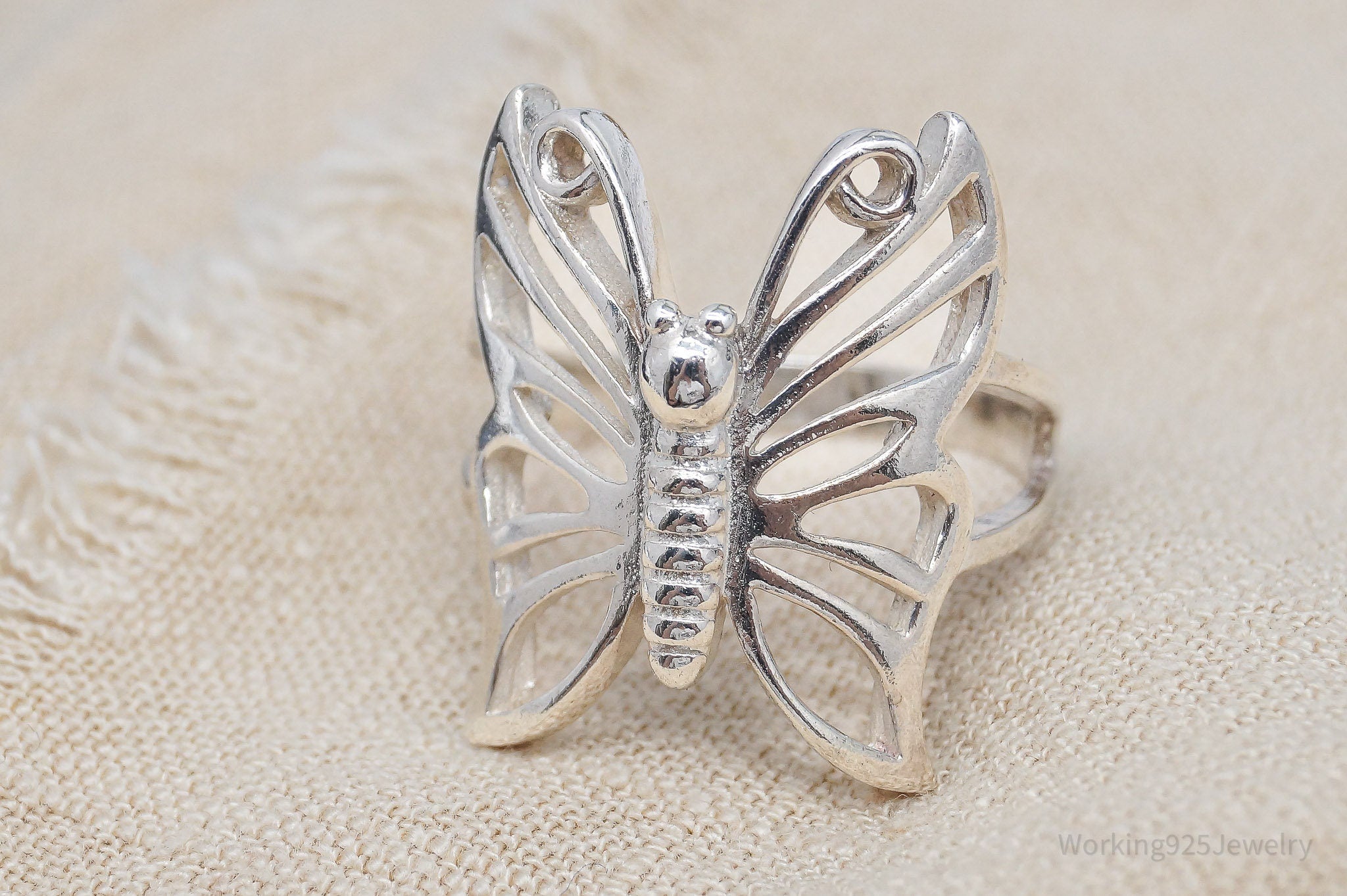 Vintage Butterfly Sterling Silver Ring - Size 10.25