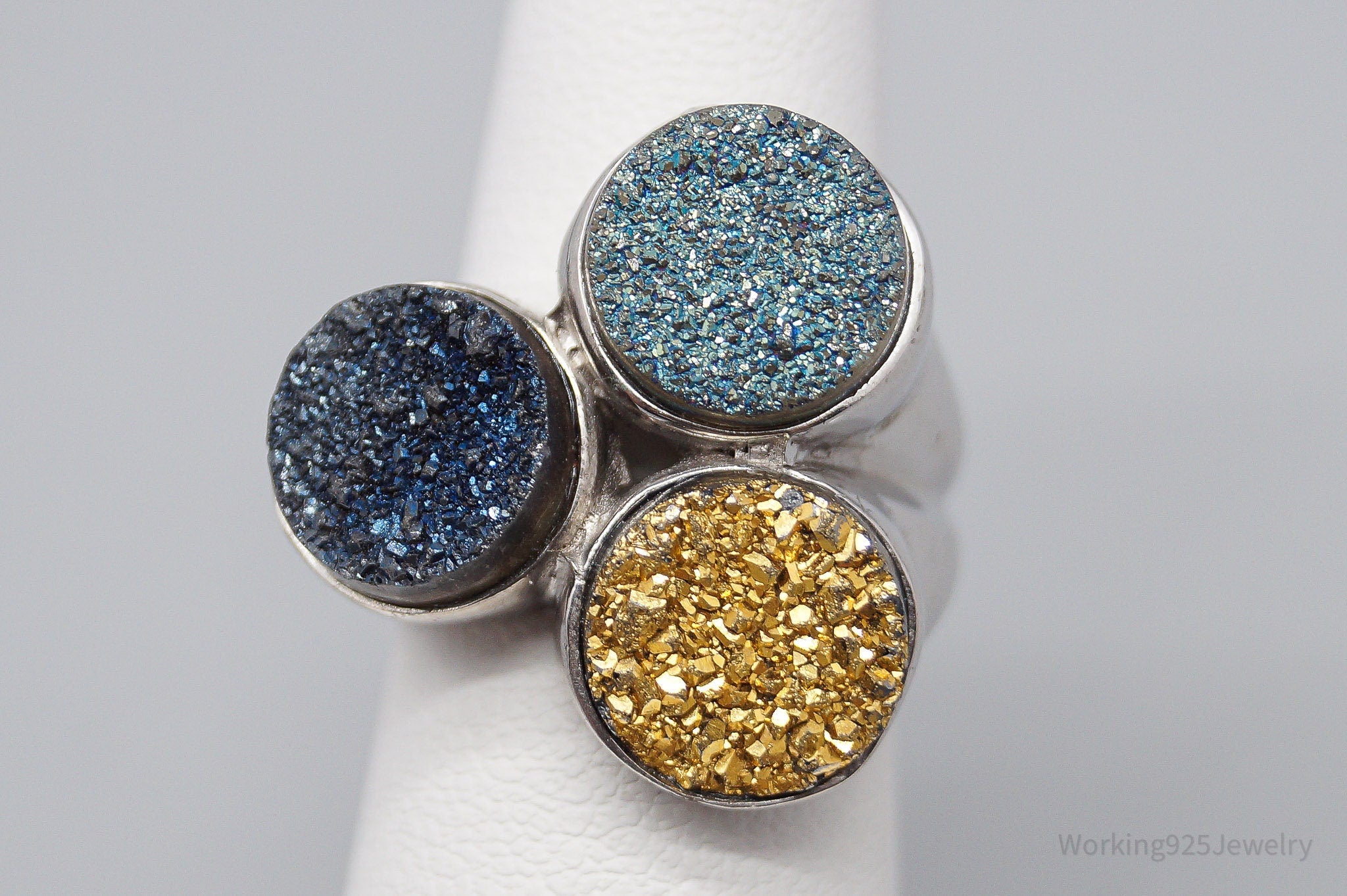 Vintage PJC Druzy Quartz Sterling Silver Ring - Size 5.25