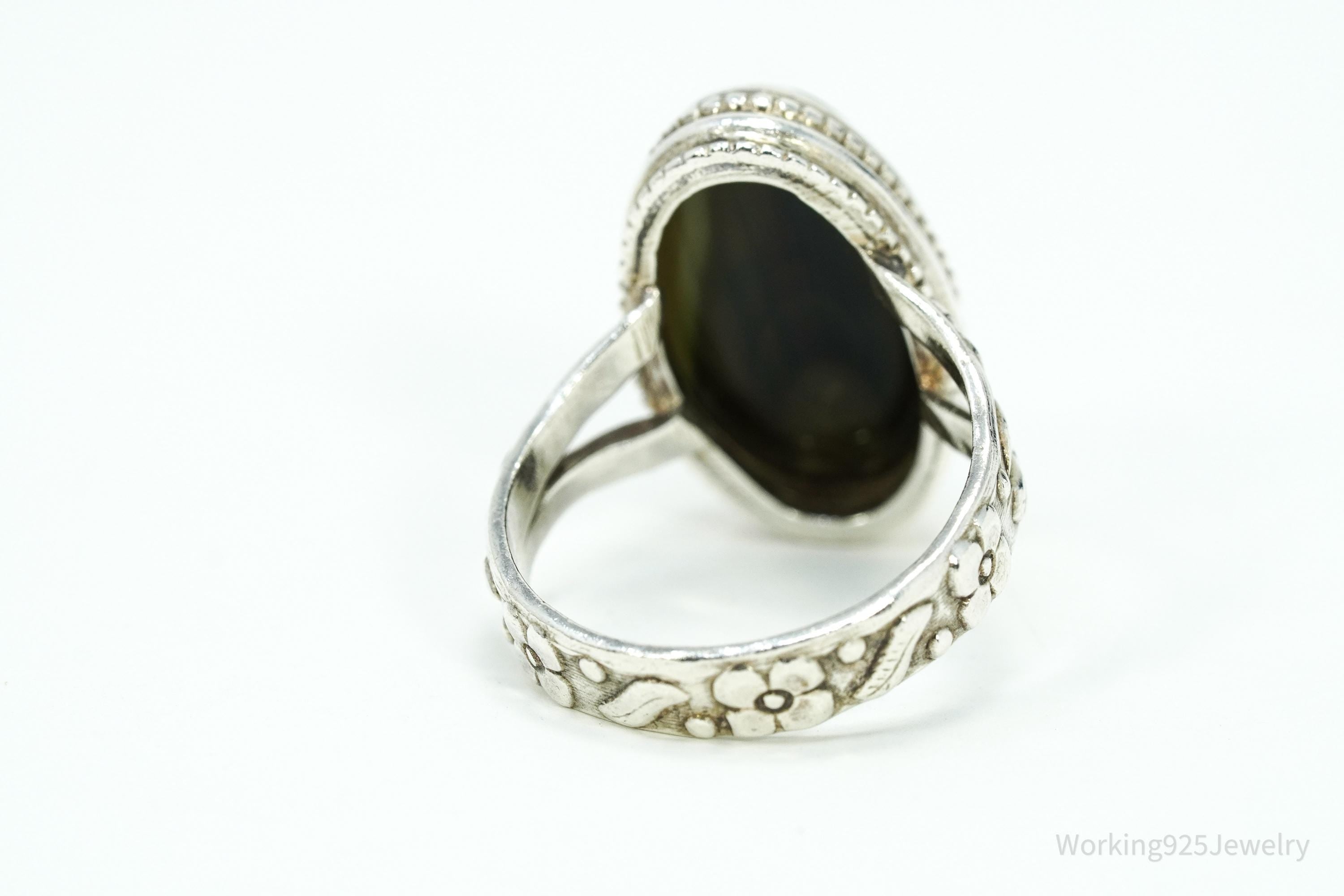 Vintage Green Imperial Jasper Sterling Silver Ring Size 9.5