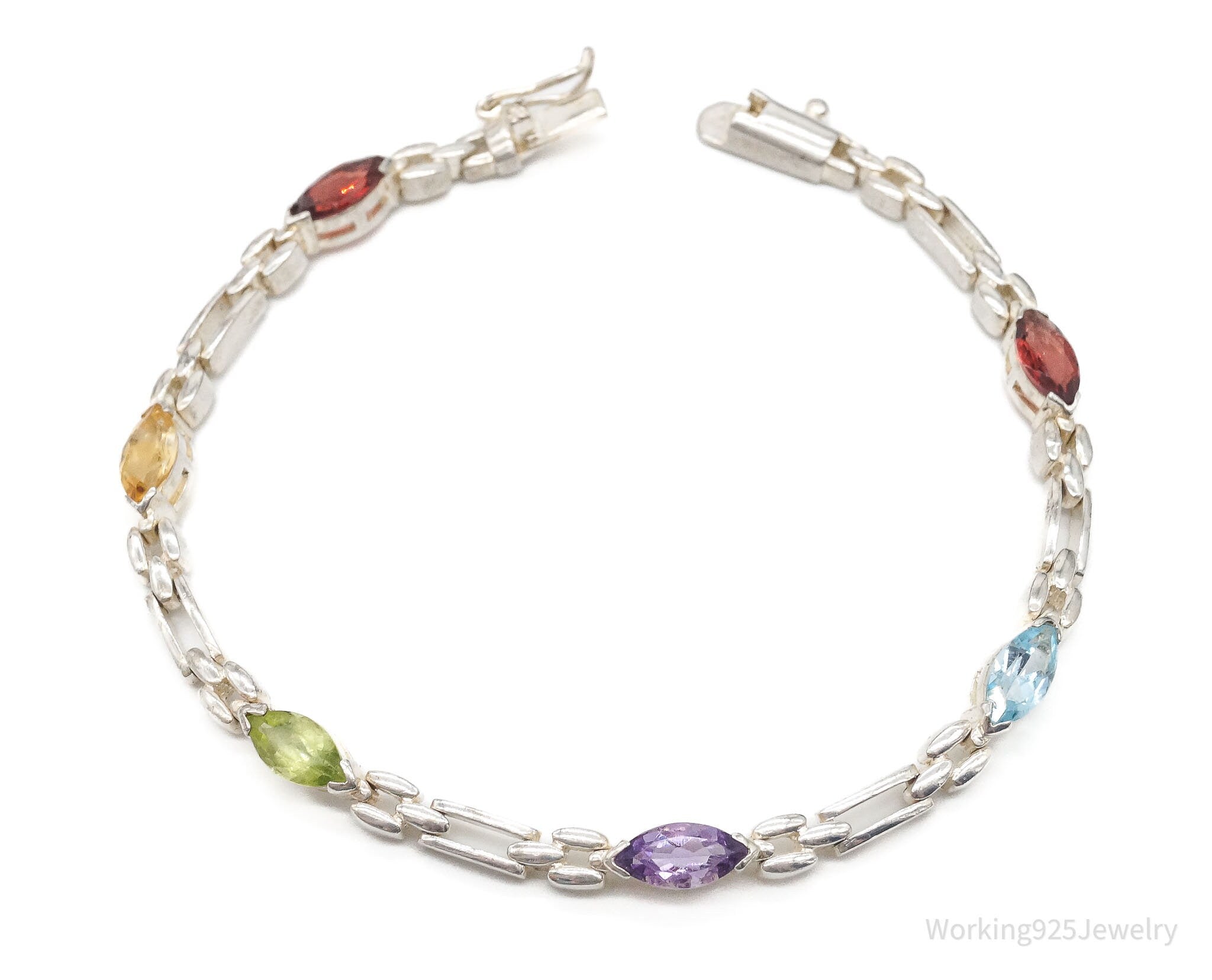 Vintage Multi Gemstones Sterling Silver Bracelet