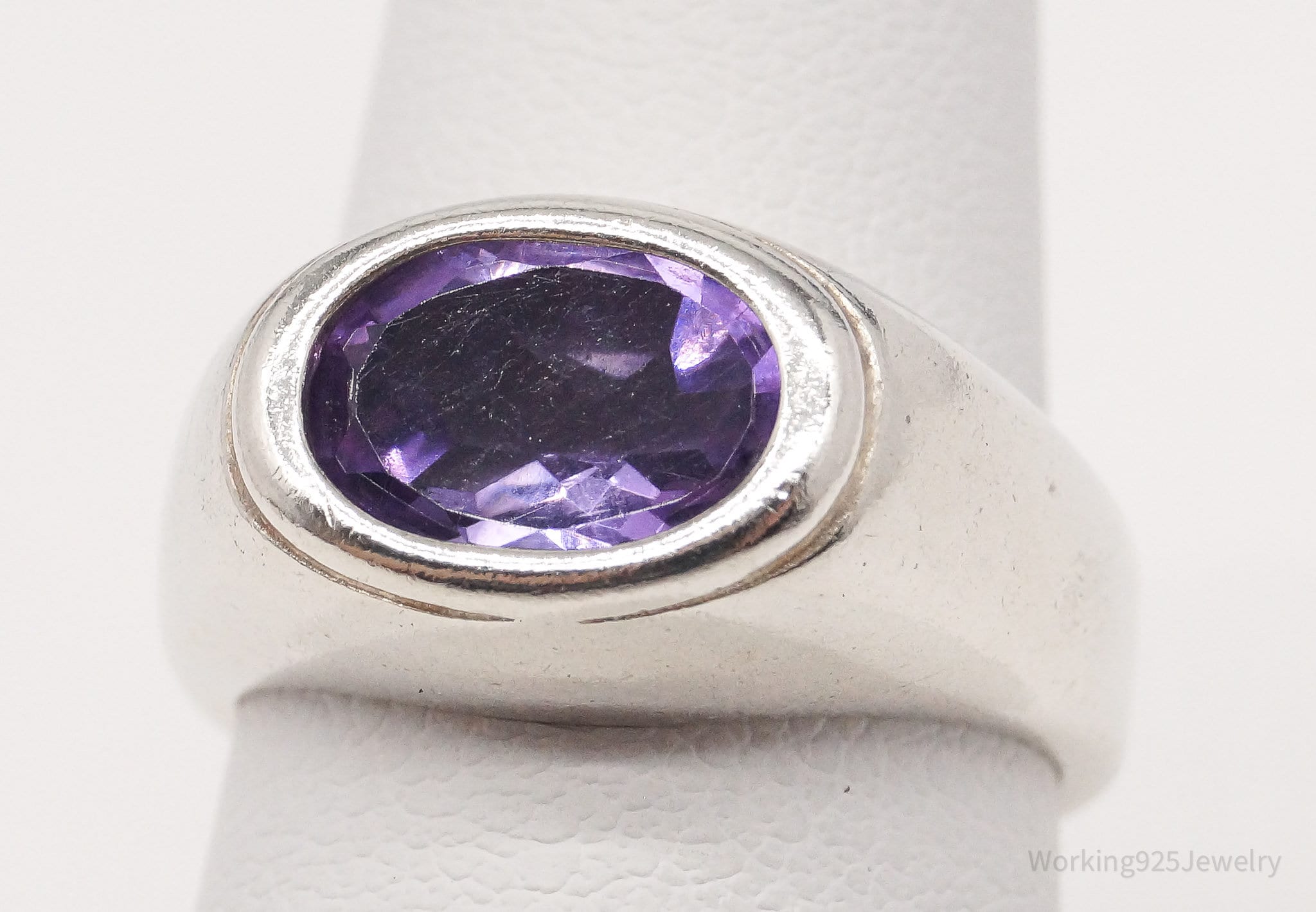 Vintage Modernist Amethyst Sterling Silver Ring - Size 6