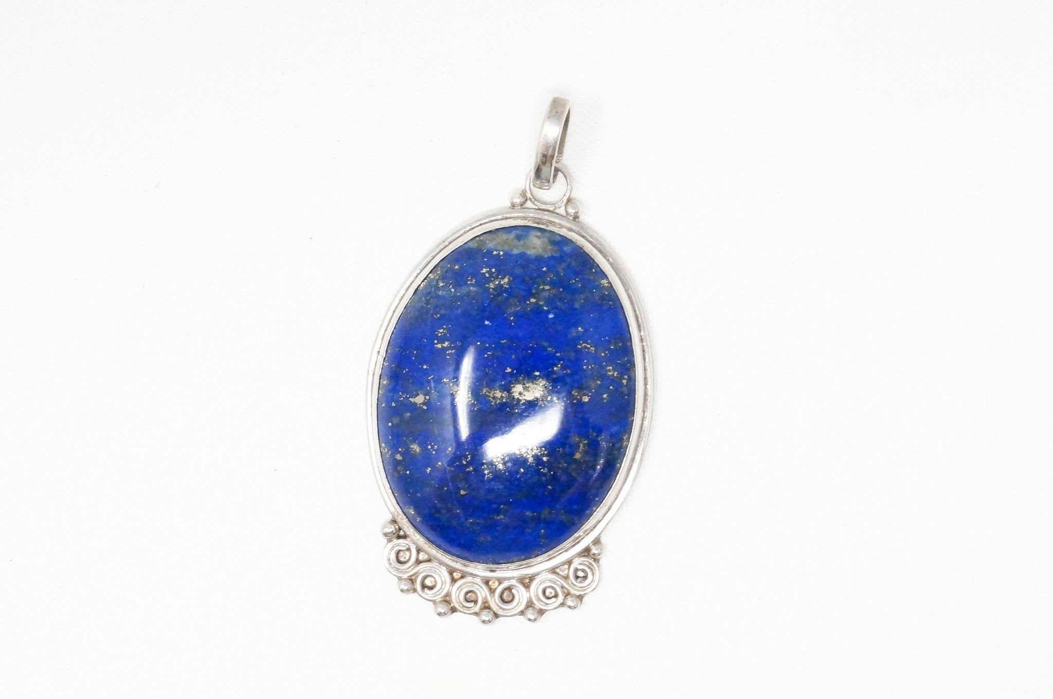 Vintage Large Handmade Lapis Lazuli Sterling Silver Necklace Pendant