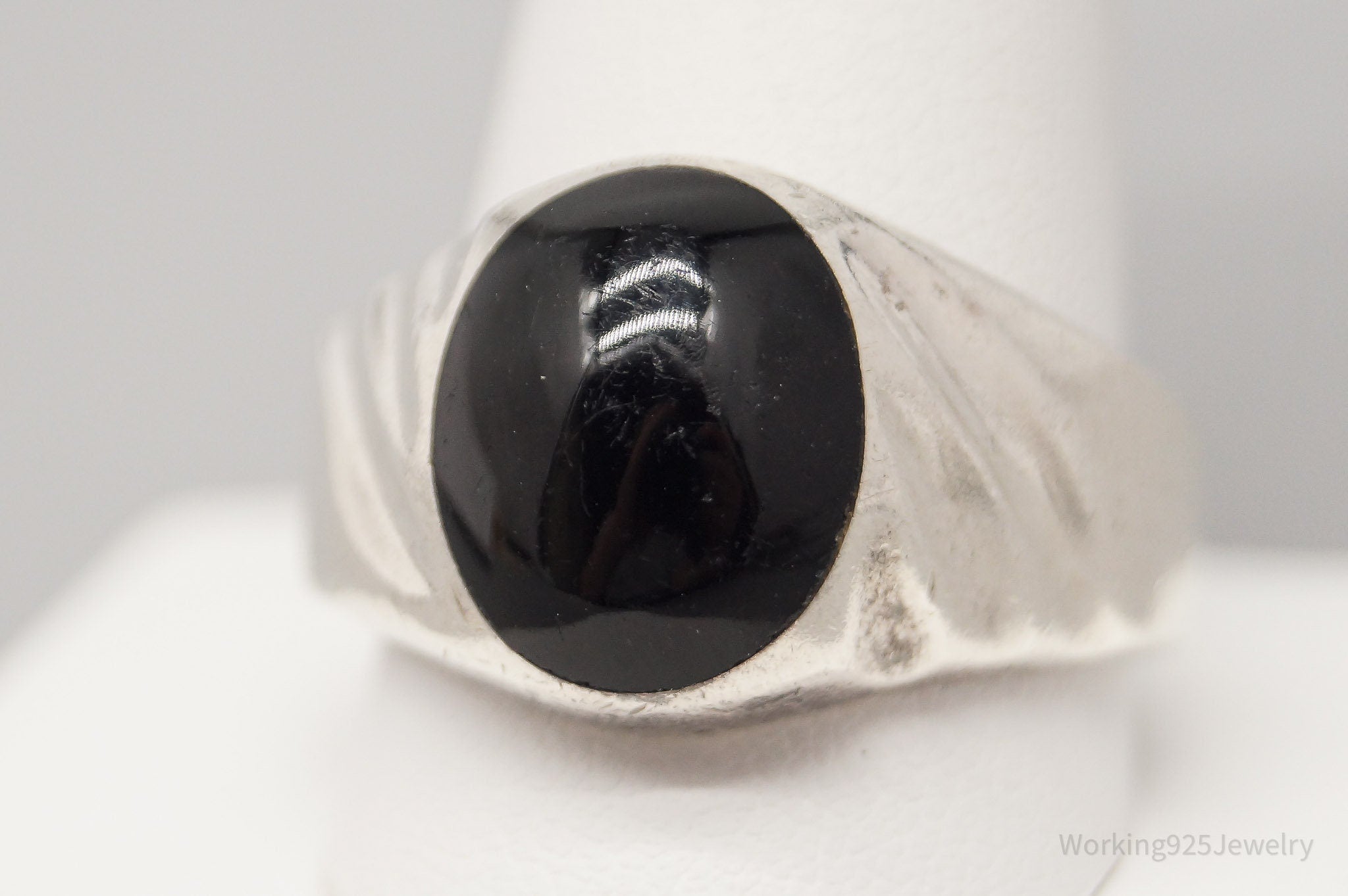 Vintage Mexico Black Onyx Sterling Silver Ring - Size 12.75