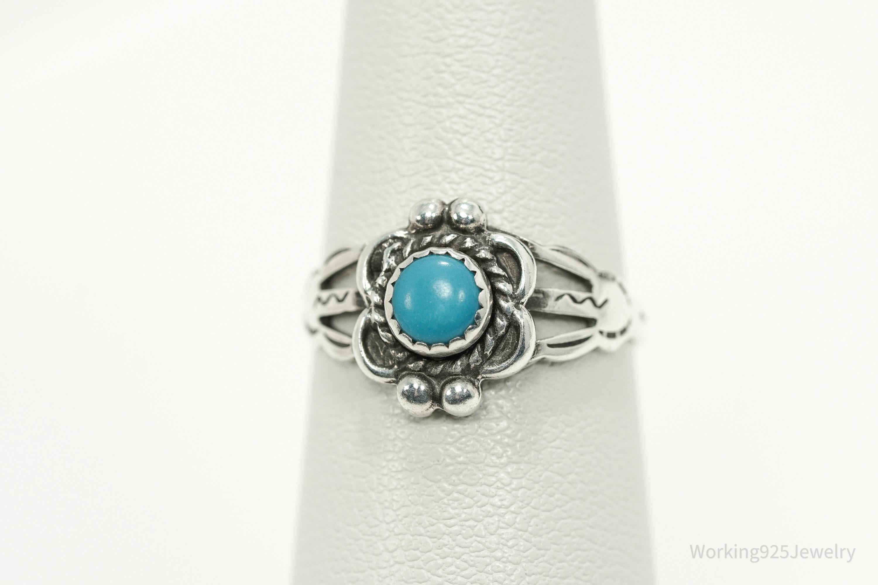 Vintage Native American Turquoise Unsigned Silver Ring - Size 6.25