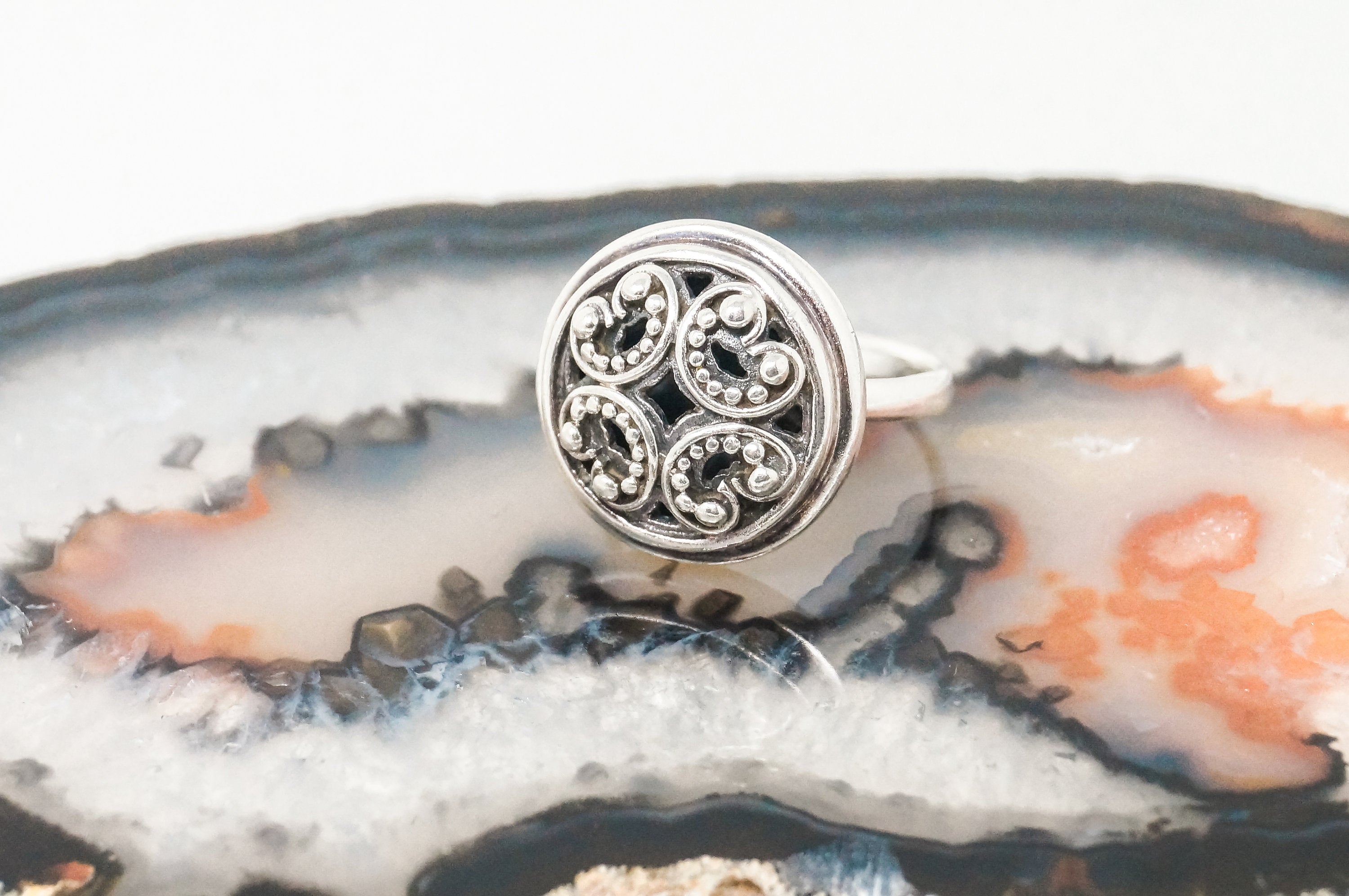 Vintage Granulated Style Sterling Silver Cut Out Ring - Sz 5.25 - 798975075