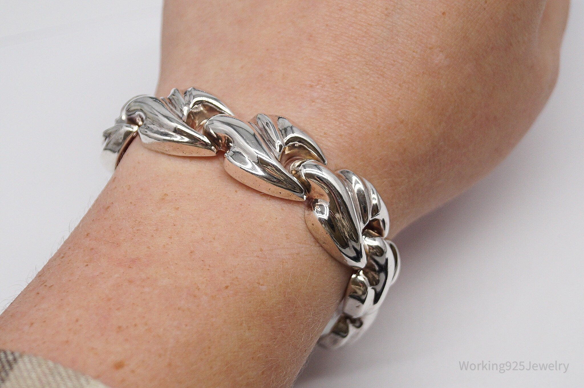 Vintage Italy Designer Puffy Fancy Link Sterling Silver Bracelet - 7 3/8"