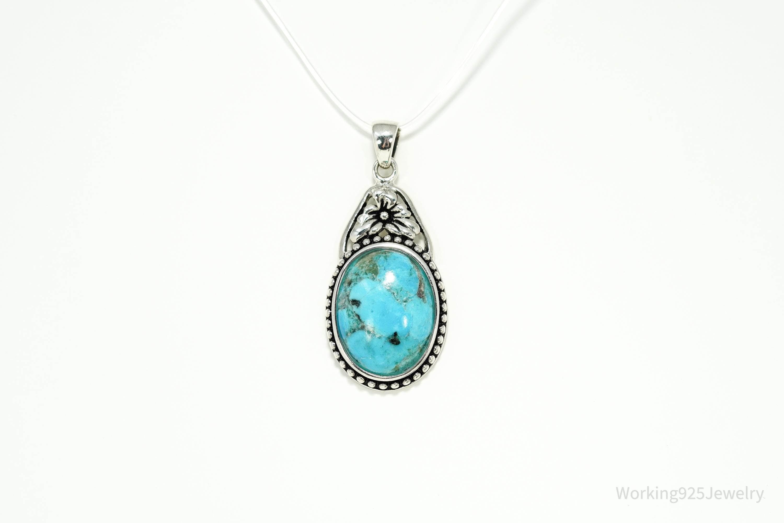 Vintage BBJ Blue Turquoise Sterling Silver Pendant